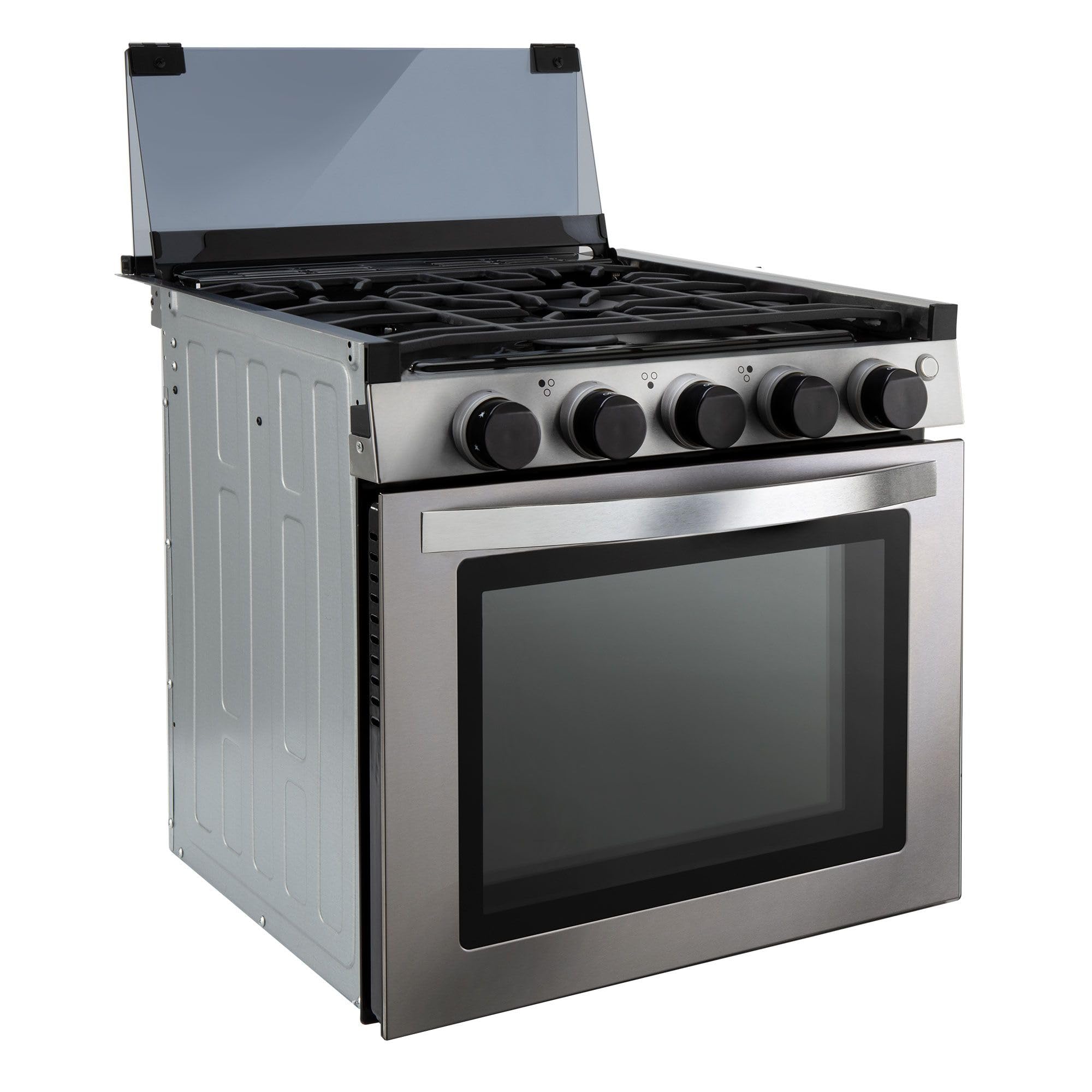 RecPro RV Stove | Gas Range 21" Tall | Optional Vented Range Hood | 3 Burner | 1.8 Cu. Ft | 7100 BTU | Black or Silver Color Options (Silver, No Vented Range Hood)