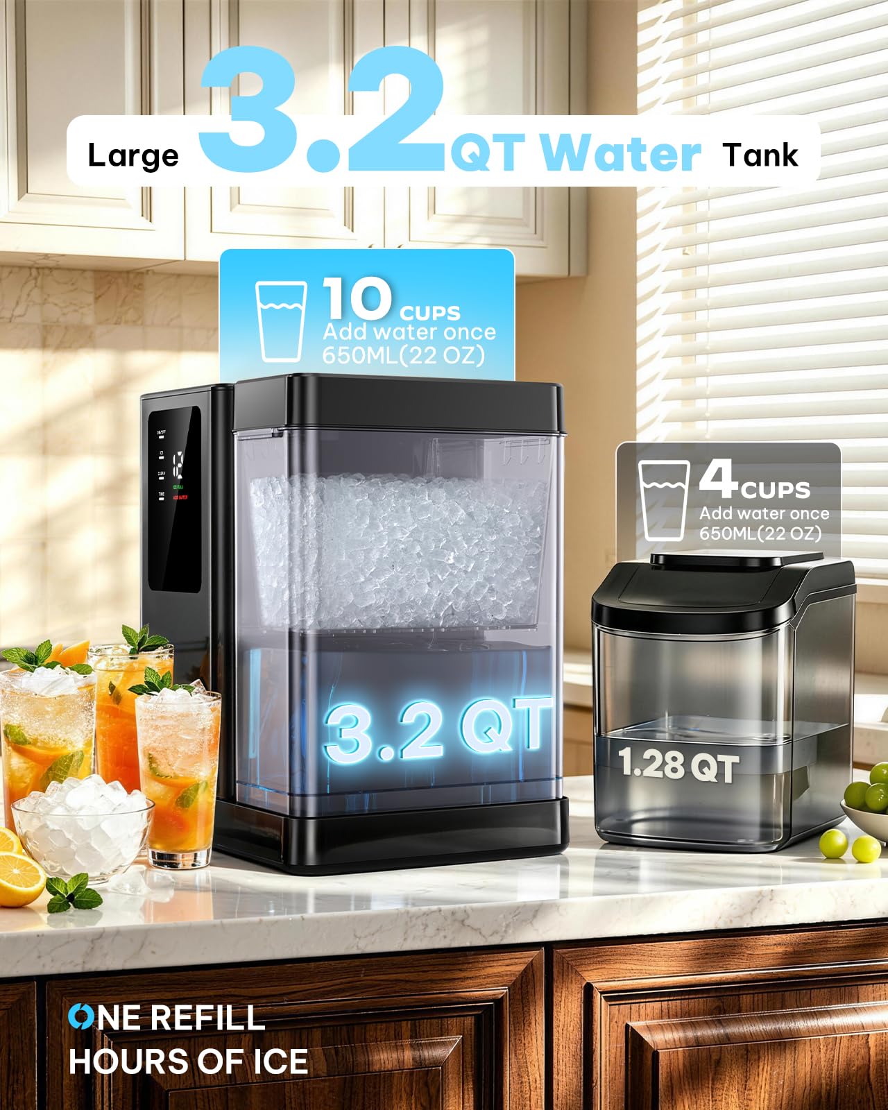 Nugget Ice Maker Countertop, Silonn Chewable Pellet Ice Machine with Self-Cleanin Function, 36lbs/24H Portable Ice Makers for Home Kitchen Officce, Black