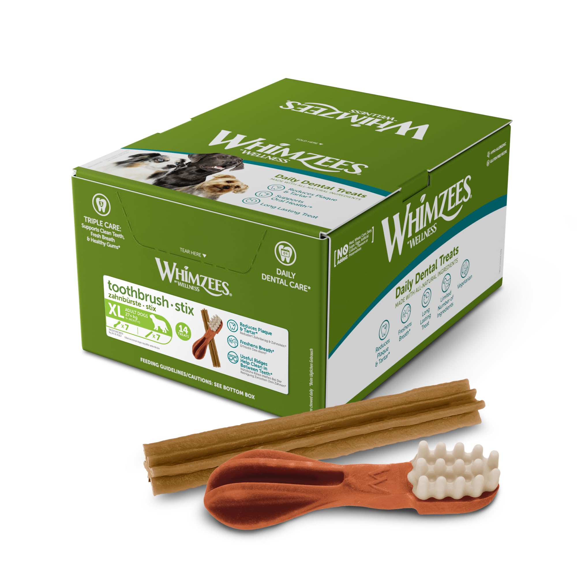 WHIMZEES Natürliche Getreidefreie Zahnpflegesnacks, Kaustangen für Hunde, Gemischte Vielfaltsbox, L, 14 x 60 g