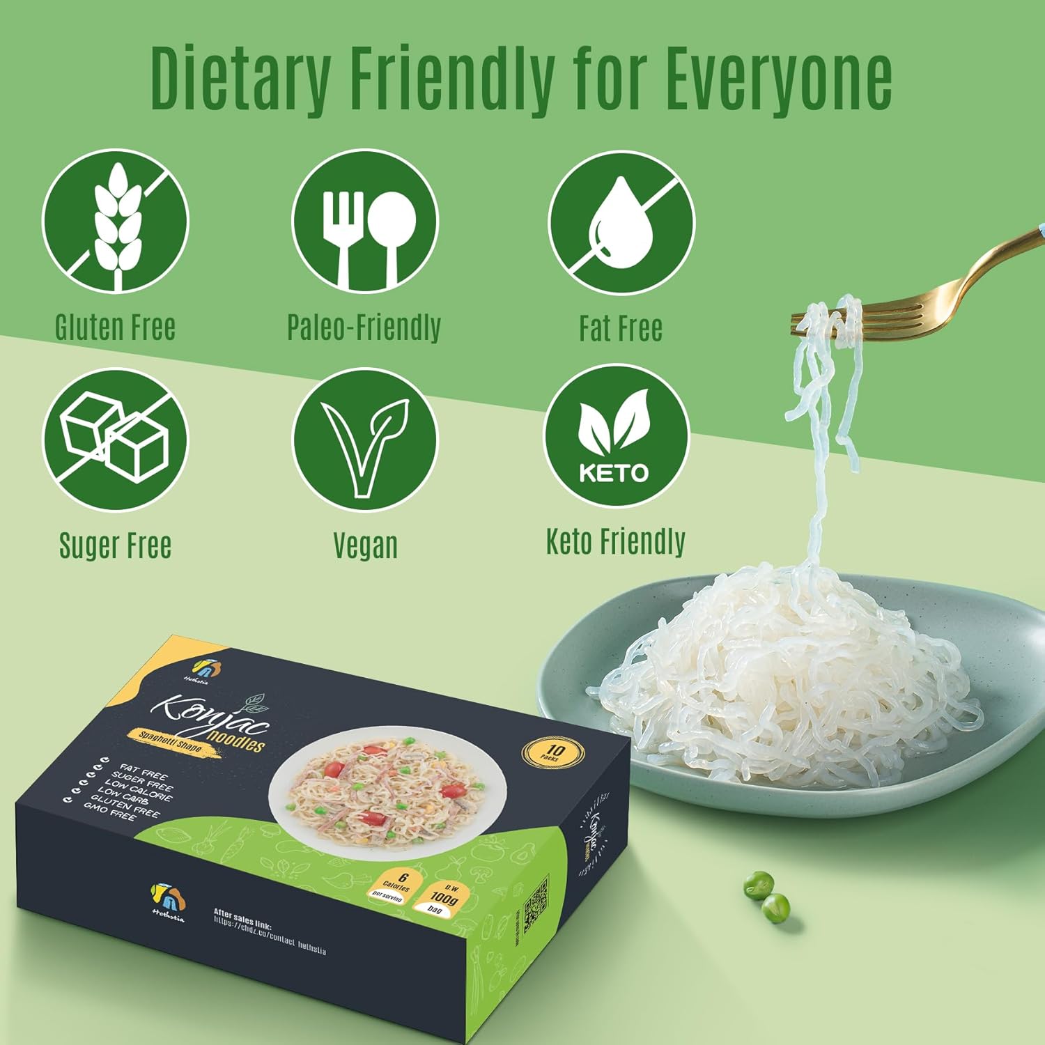Hethstia Konjac Noodles, 10 Packs Shirataki Spaghetti - Low Carb, Low Calorie, Ready to Eat Konjac Pasta - Keto, Gluten-Free, Vegan, Fat-Free, 0 Sugar, Healthy Low Carb Pasta Substitute