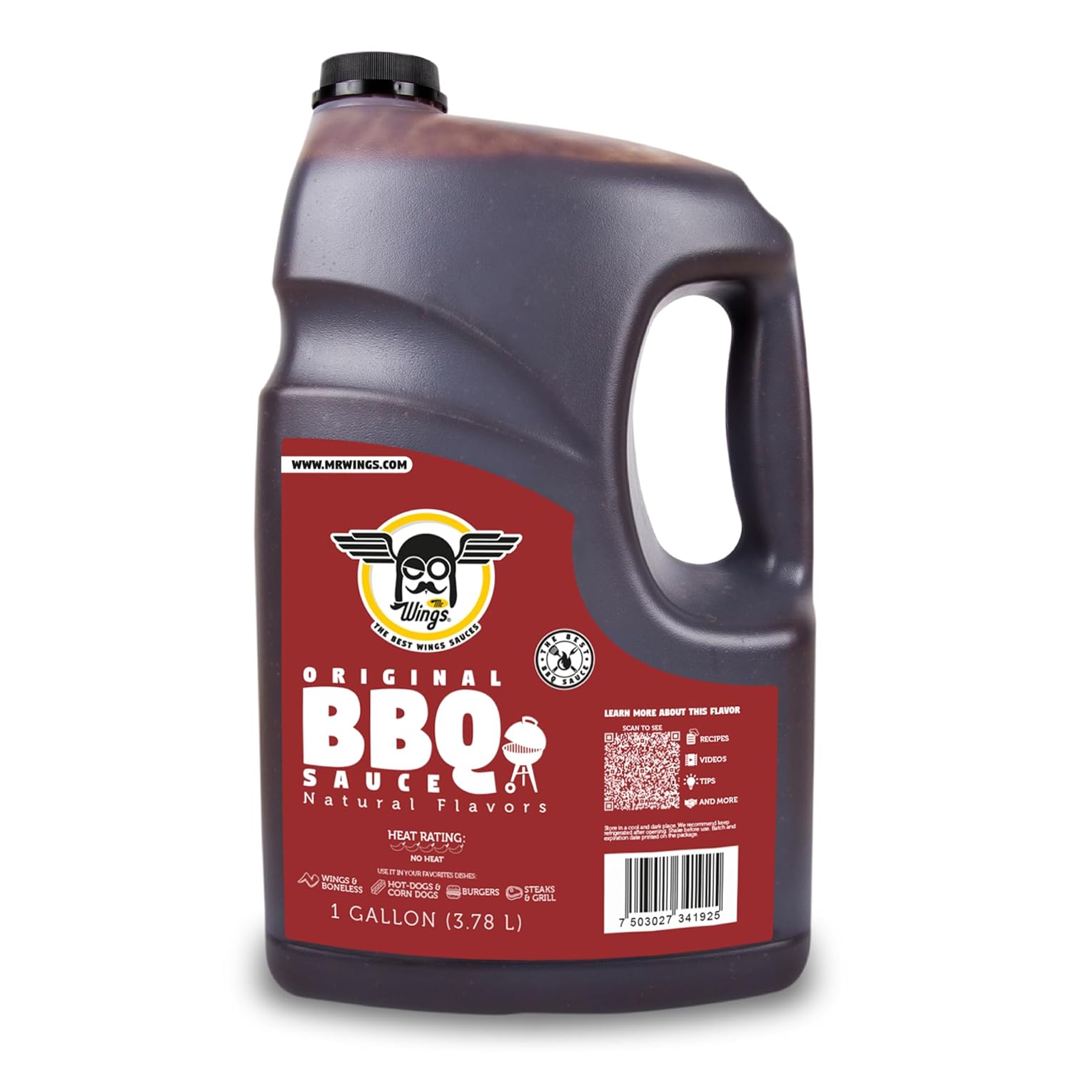 Mr. Wings Sweet Mango Mild Sauce 1 Gallon (128 Fl Oz). Sweet and spicy delight, perfect for boneless chicken, fries, drinks, and your favorite snacks. Large bulk sauce.