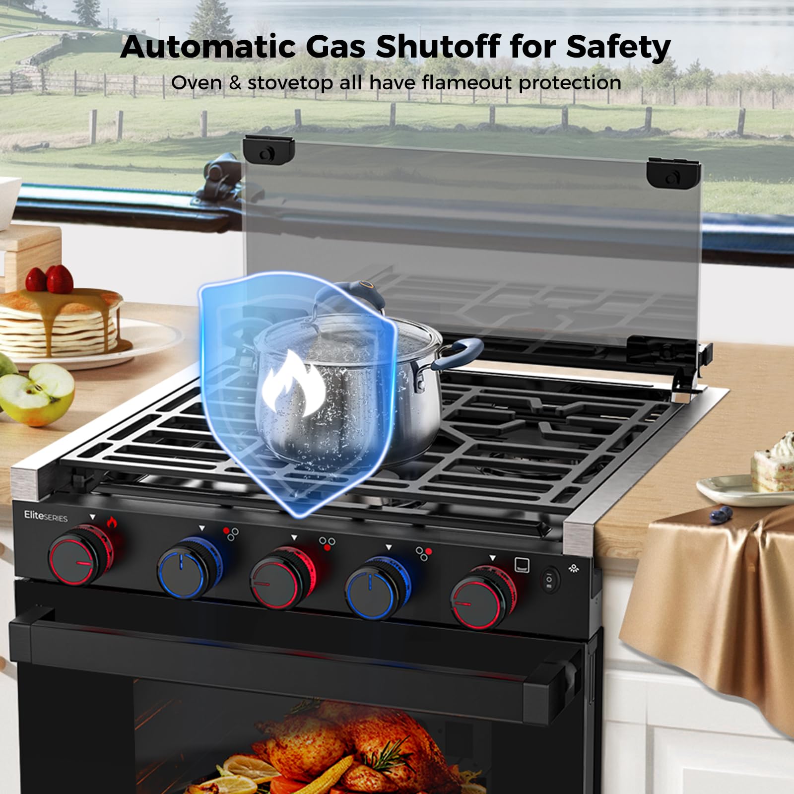 CAMPLUX Classic RV Stove Propane Range 21 Inches, Propane Oven with 3 Burners Cooktop for RV, RV Oven Stove Combo 28,100 BTU/Hr, Stainless Steel RGS21MSF