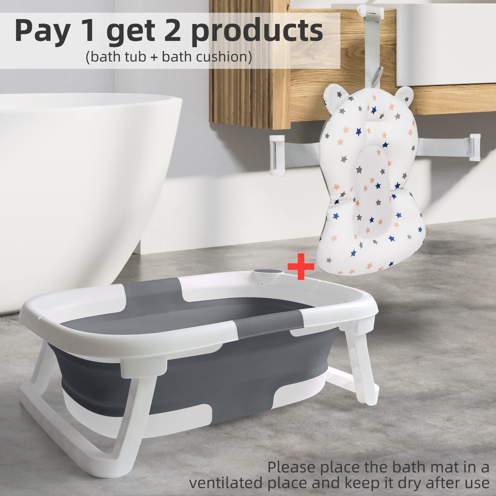 Baby Badewanne Faltbare Babybadewanne, Baby Bathtub Babywanne Wanne Faltbar mit Badewannen Stützkissen Sitzmatte, Rutschfeste Tragbare Reisedusche Badebecken Duschwanne für Neugeborene Kleinkinder
