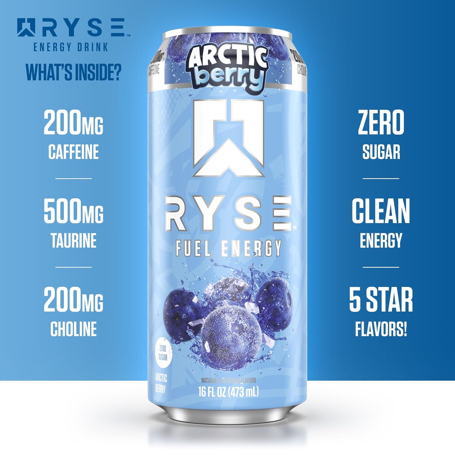 RYSE Fuel Energy Drink - Variety Pack - Sugar Free, Gluten Free & Vegan - 200mg Natural Caffeine, Taurine & Choline for Focus & Energy - No Artificial Colors - 16 fl oz Cans (12-Pack)