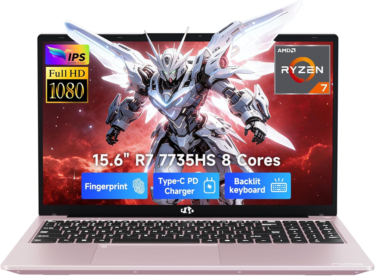 NIMO 15.6" FHD IPS Light Gaming Laptop, AMD Ryzen 7 Computer (Up to 4.75 GHz, Beat i7-12650H) with 16GB DDR5 RAM 512GB SSD Radeon 680M GPU 2-Yr Warranty 180° View Portable for Business Creator Student