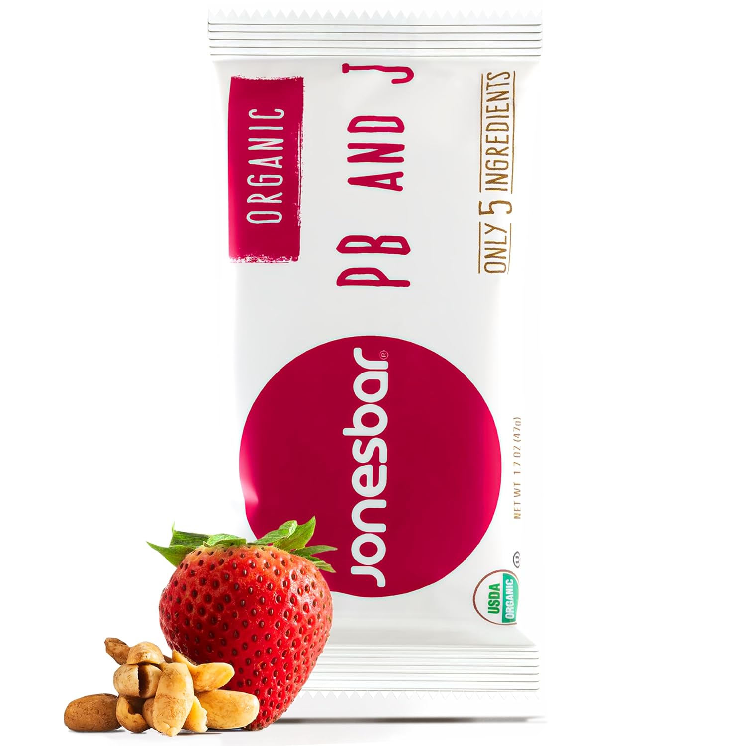 JONESBAR Organic Plant-Based Protein Bars | Peanut Butter and Jelly | Fruit & Nut Bar, Kosher, Gluten-Free, Breakfast Bars, School Snacks, Vegan Snack & Healthy Snacks for Adults and Kids (Pack of 12)