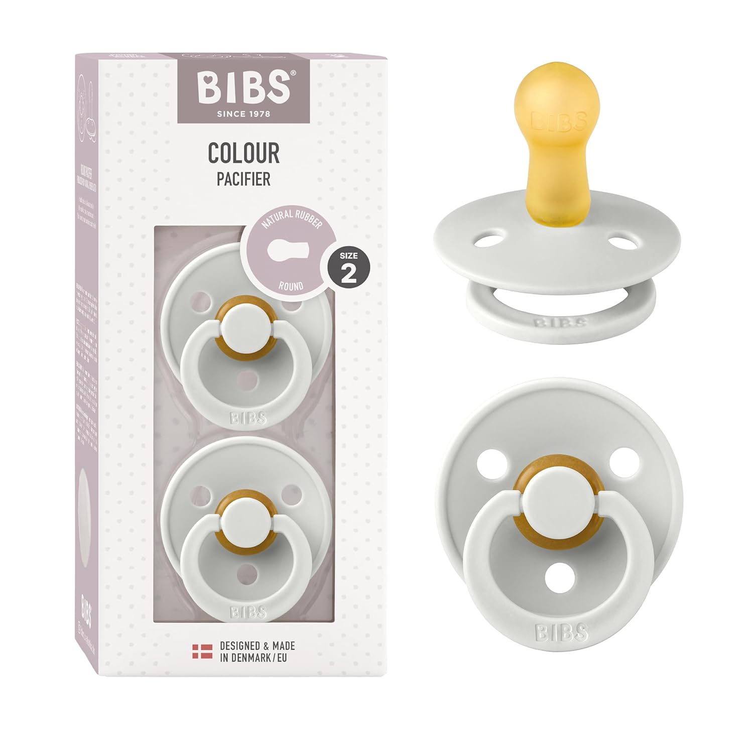 BIBS Colour Schnuller 2er-Pack, BPA-frei, Kirschform Nippel. Naturkautschuk/Latex, Hergestellt in Dänemark. Größe 1 | 0+ Monate | 2-Pack, Ivory/Sage