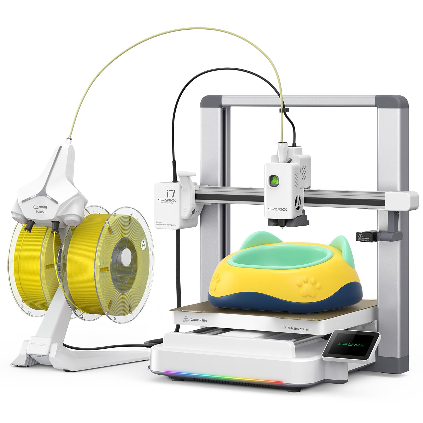 Creality SPARKX i7 Combo 3D Printer, Multi Color with CFS Lite High Speed AI Photo-to-3D Printing 95% Pre-Assemble Auto-Leveling Custom RGB Quick-Swap Essential Parts 10.24×10.24×10 inch