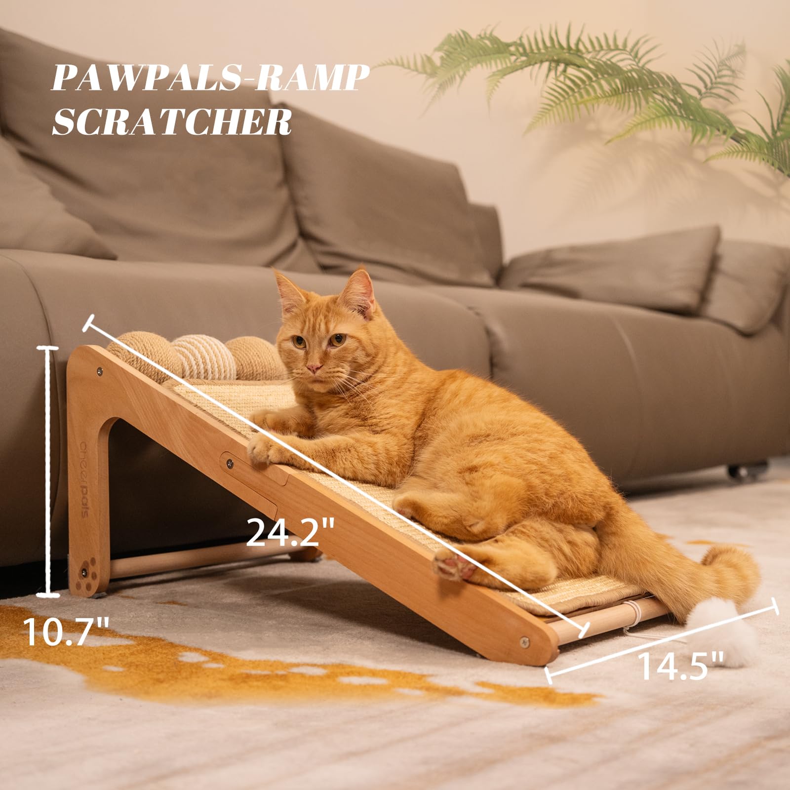 CheerPals Dual-Use Sisal Kratzbrett Katzen- Large 63cm H, Massivholz Buche & Natürliche Sisal Kratzsäule Katze, L-förmige Kratzmöbel für alle Katzen Spielen, Entspannen