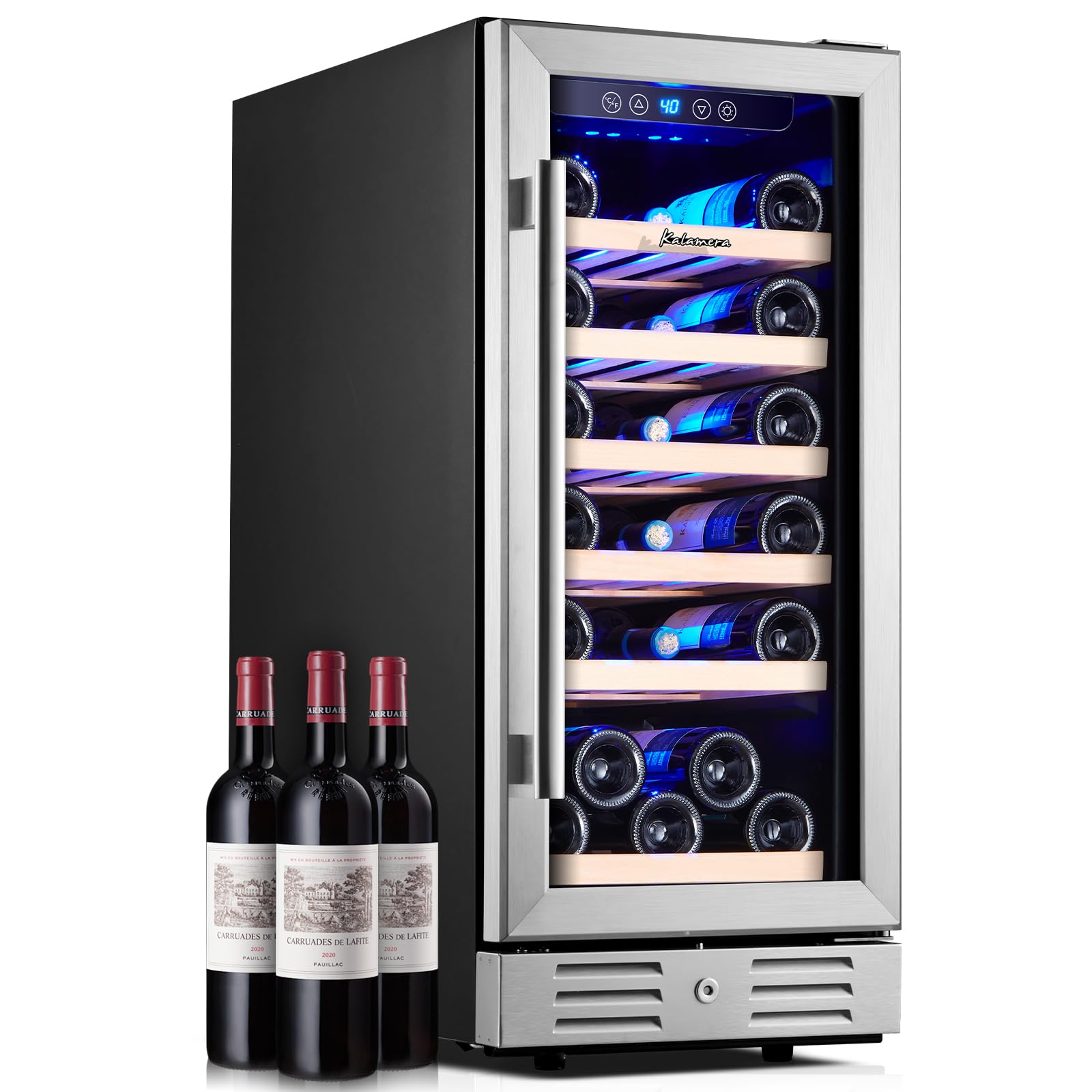Kalamera 24 inch Wine Cooler, 37 Bottle - Dual Zone Built-in or Freestanding Fridge with Stainless Steel Reversible Glass Door, for Home, Kitchen or Office