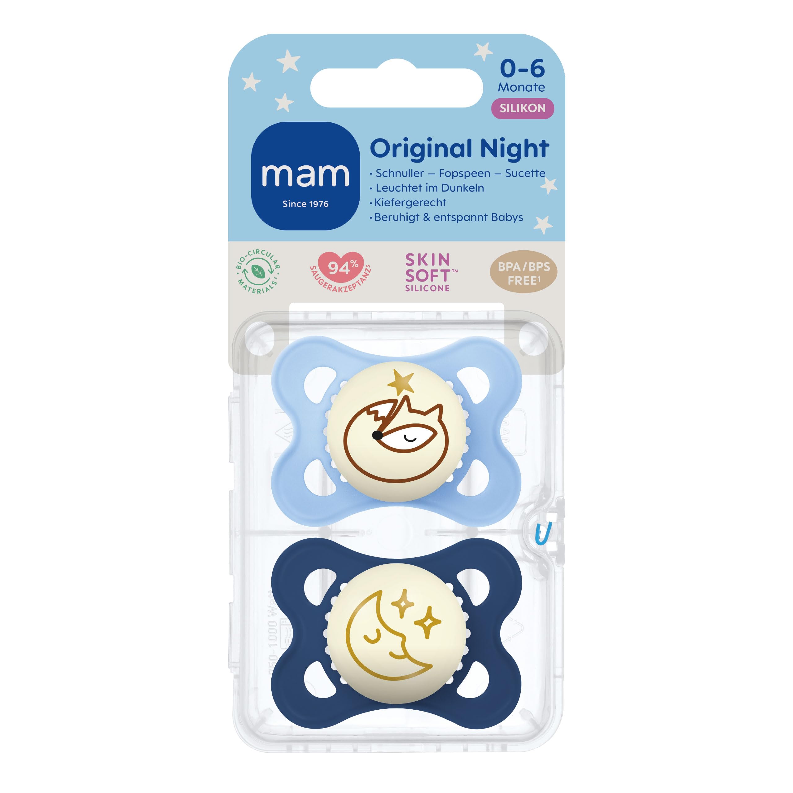 MAM Original Day & Night Matt Schnuller | 0-6 Monate | Schnuller für Neugeborene | 94% Akzeptanz | Babyschnuller beugt Zahnfehlstellungen vor | SkinSoft Silikon | Schaf/Hase | 4 Stück