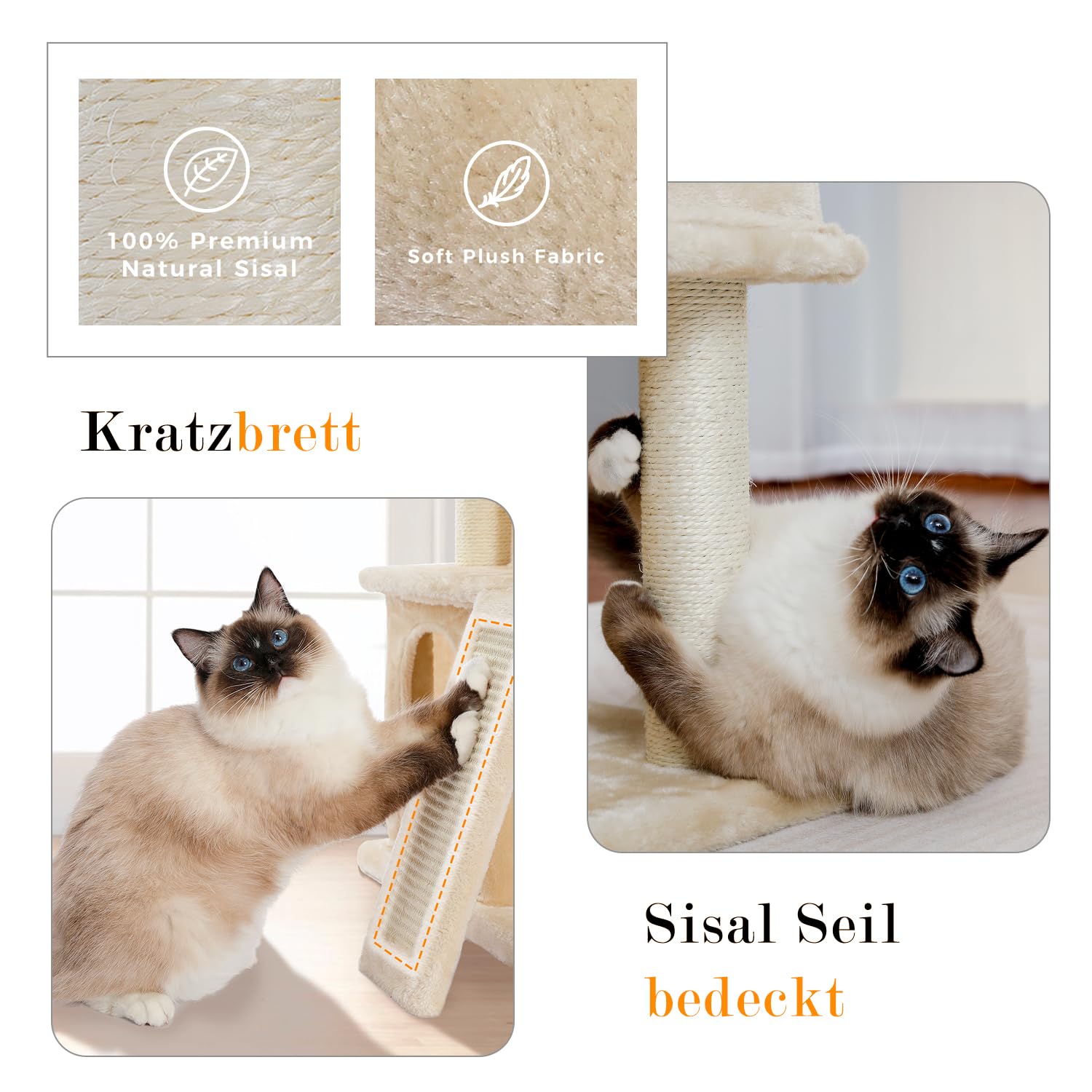 PETEPELA Katzenbaum Kratzbaum Kratzbäume Katzenmöbel mit Sisal-Seil Plüsch Liege höhlen Spielhaus Spielzeug für Katzen Grau