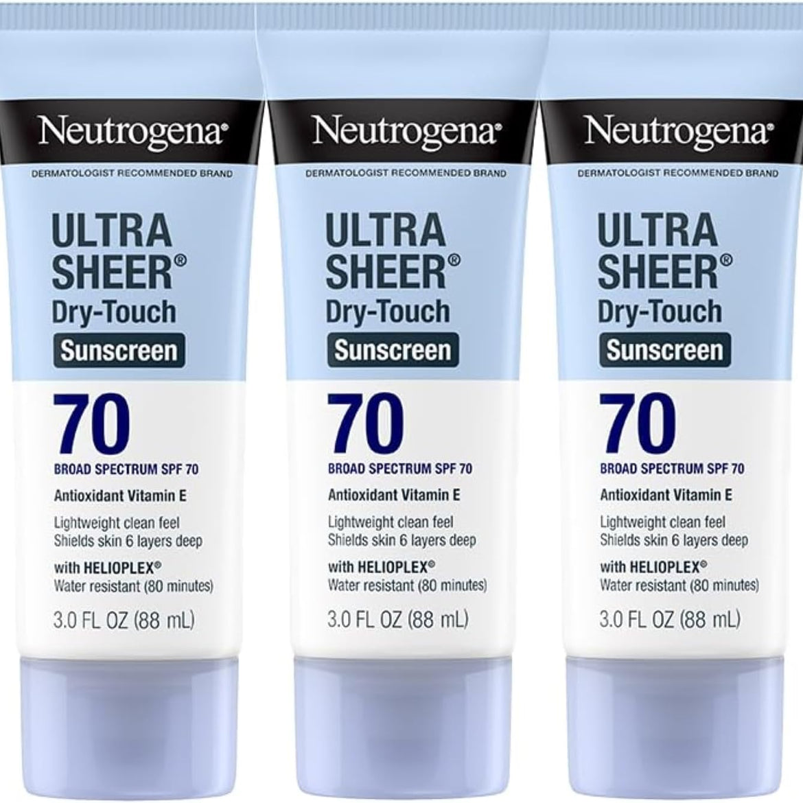 Neutrogena Ultra Sheer Dry-Touch Sunscreen Lotion, Broad Spectrum SPF 55 UVA/UVB Protection, Oxybenzone-Free, Light, Water Resistant, Non-Comedogenic & Non-Greasy, Travel Size, 3 fl. oz
