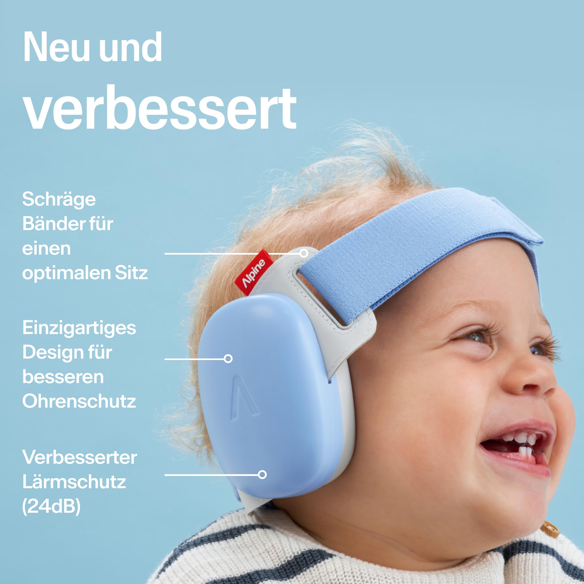 Alpine Muffy Baby Classic - Gehörschutz für Babys - Verstellbares ANTI-SLIP-Kopfband bis 48 Monate - In Deutschland auf Sicherheit getestet - Lärmschutz Kopfhörer verhindert Gehörschäden, Schwarz