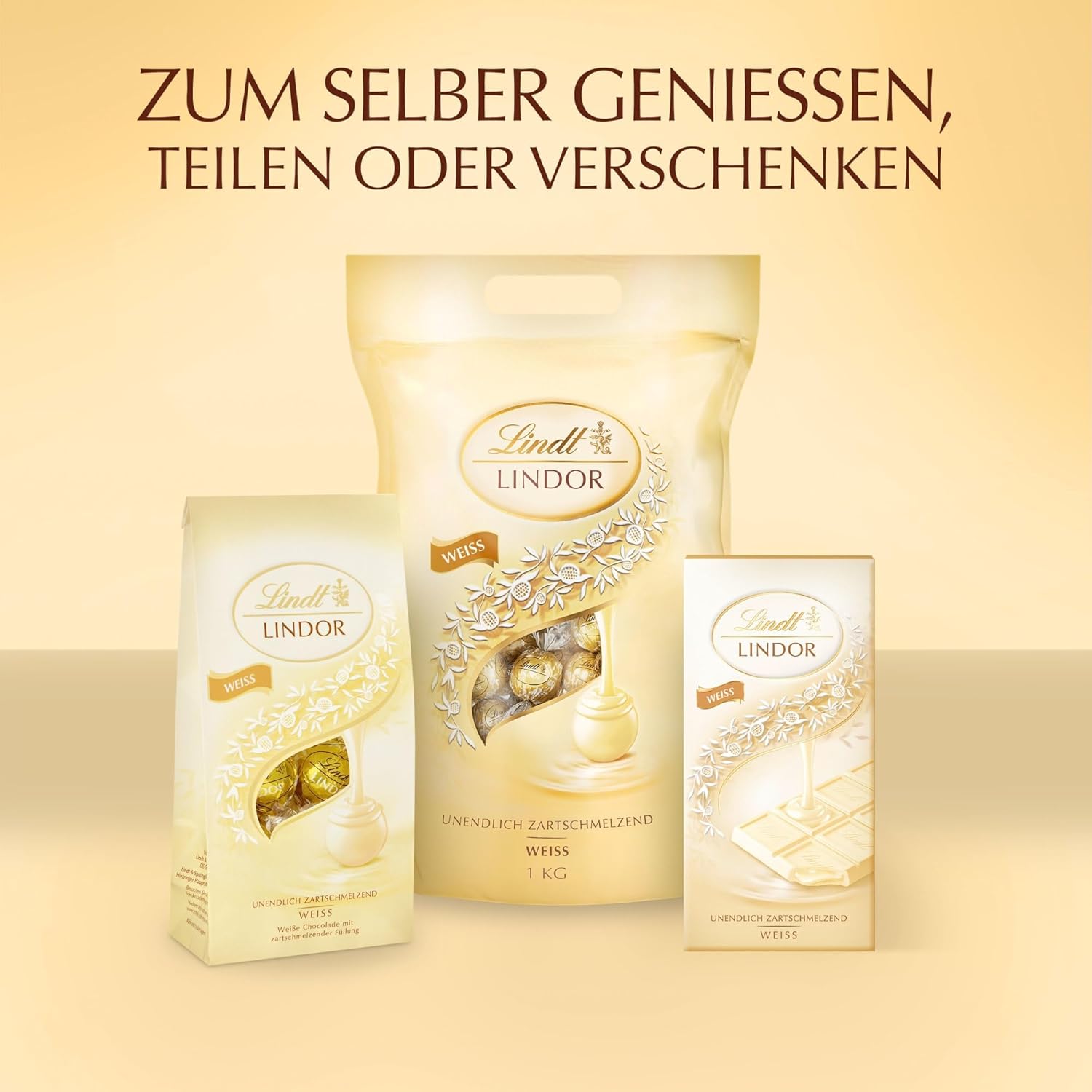 Lindt LINDOR Schokoladen Kugeln weiß | ca. 80 mit zartschmelzender Füllung | Großpackung, Pralinen-Geschenk, Schokoladengeschenk, 1kg