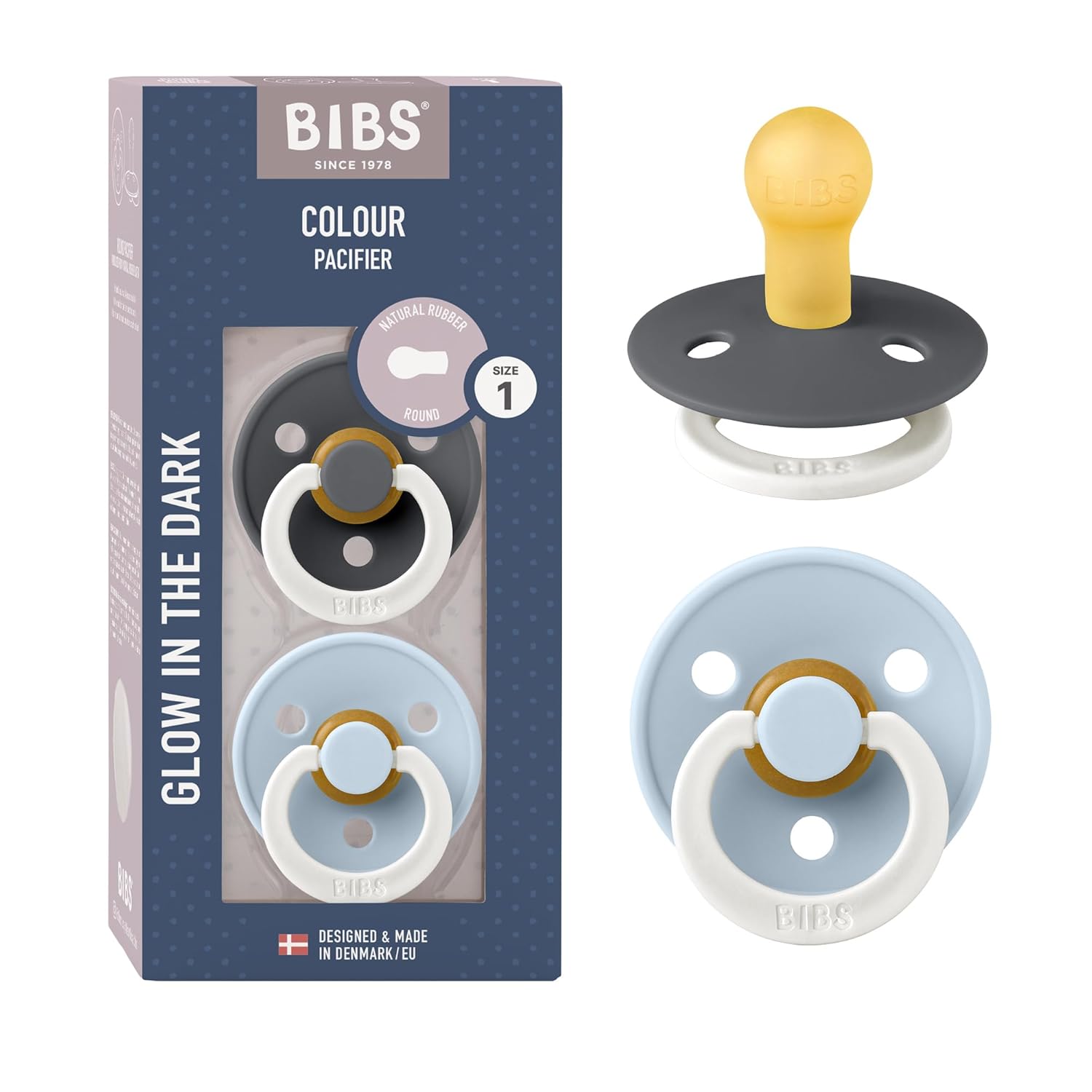 BIBS Colour Schnuller 2er-Pack, BPA-frei, Kirschform Nippel. Naturkautschuk/Latex, Hergestellt in Dänemark. Größe 1 | 0+ Monate | 2-Pack, Ivory/Sage