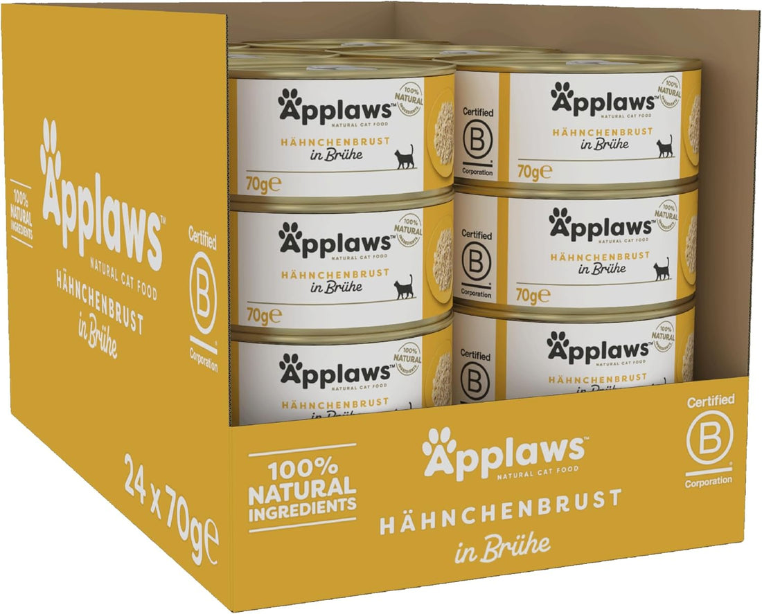 Applaws 100% Natural Thunfischfilet Nassfutter in Brühe für ausgewachsene Katzen - 24 x 70g Dosen
