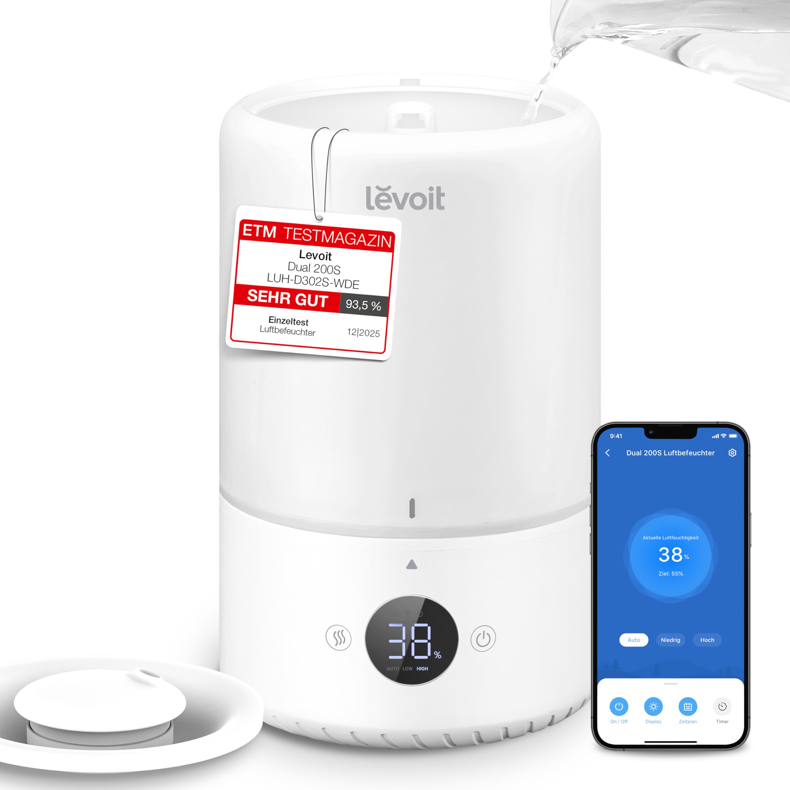 Levoit Luftbefeuchter Schlafzimmer, 23dB leise Humidifier, Top-Fill für Baby, bis 25H, Raumbefeuchter mit 360 grad Drehdüse für Kinderzimmer, Pflanzen, Auto Shut-off, 2,5 L, Weiß