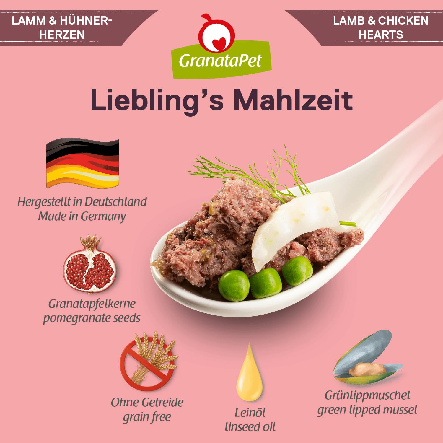 GranataPet Liebling's Mahlzeit Multipack 2, Nassfutter für Hunde im Probierpaket, Alleinfuttermittel ohne Getreide, Hundefutter mit hohem Fleischanteil & hochwertigen Ölen, 6 x 800 g