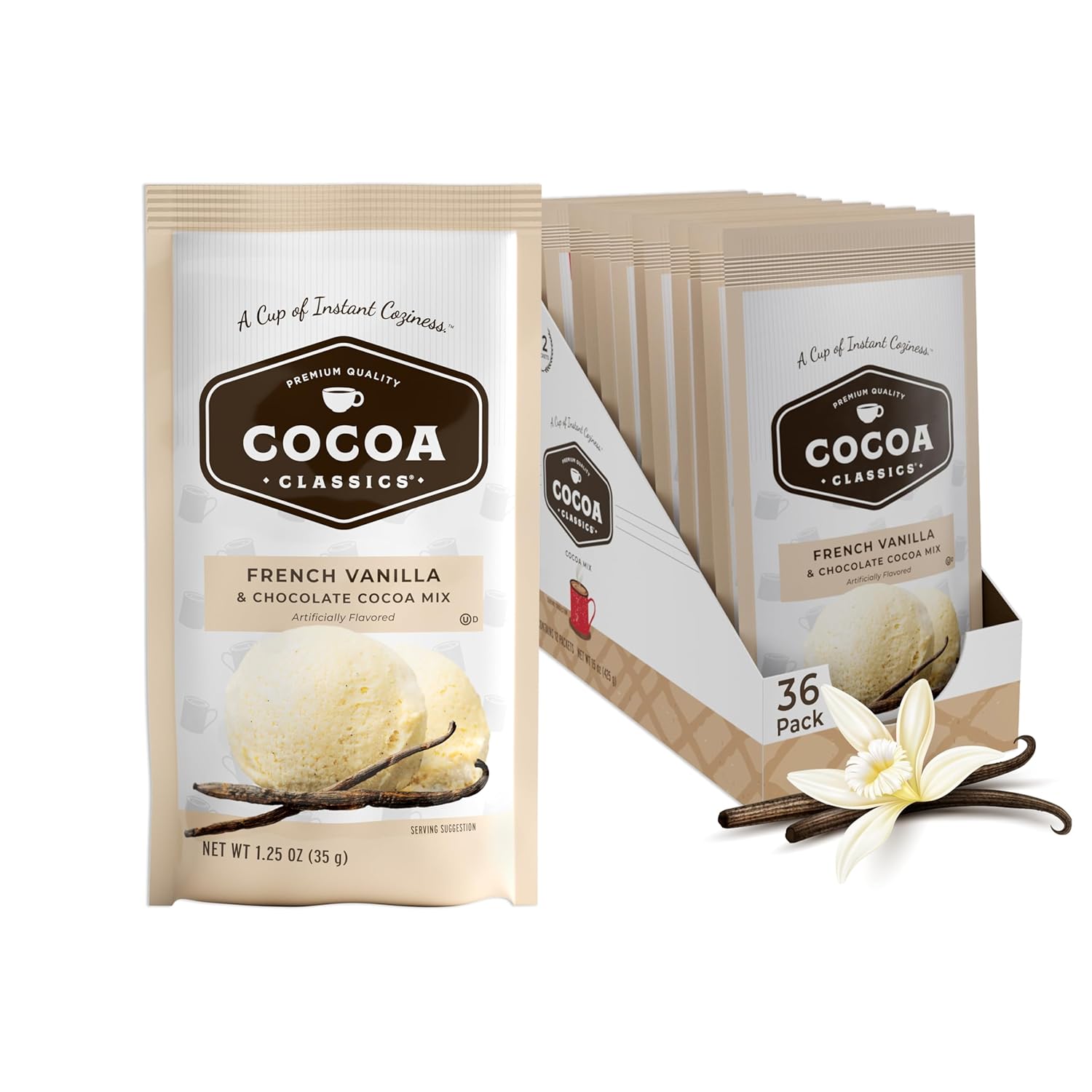 Cocoa Classics Chocolate Supreme Cocoa Mix, Hot Chocolate, Made with Nonfat Milk, Just Add Hot Water, Make Hot or Iced Cocoa, Gluten Free & Kosher Dairy Friendly, 1.25oz Packets (Pack of 36)