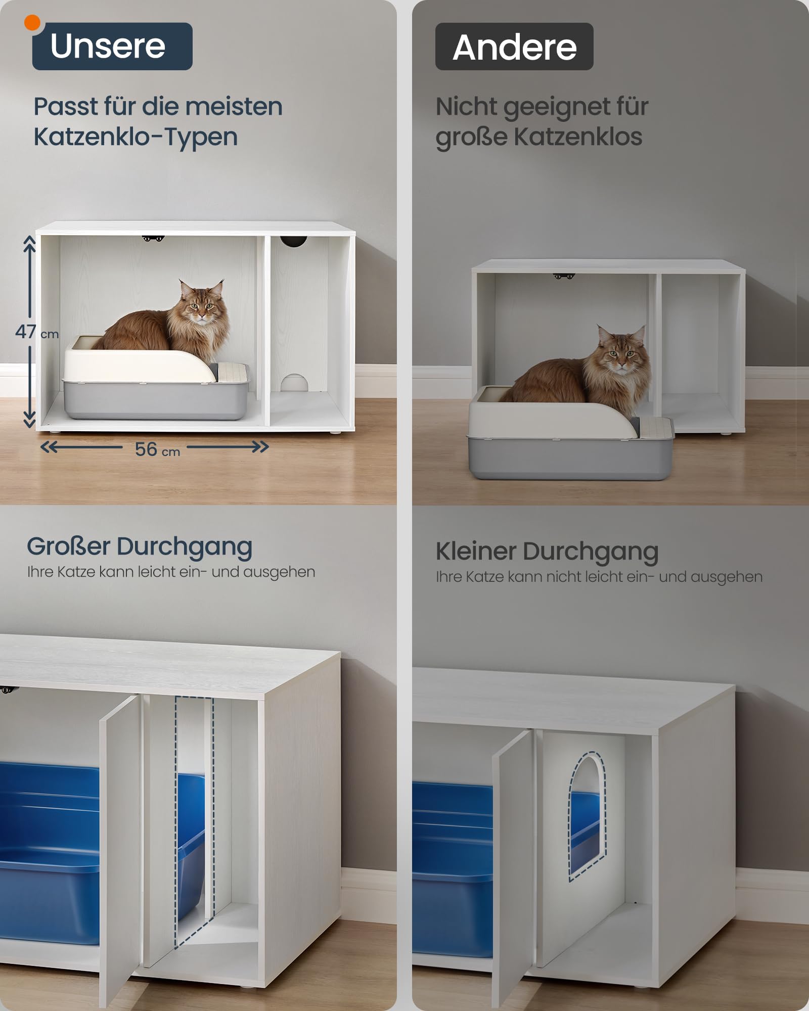 SONGMICS HOME Katzenklo Schrank, superschnelle werkzeuglose Montage, Toolless-Technologie, Katzenhaus für Katzentoilette, Werkzeuglose Montage, Push-to-Open, 80 x 53 x 50cm, schneeweiß PCL013W01