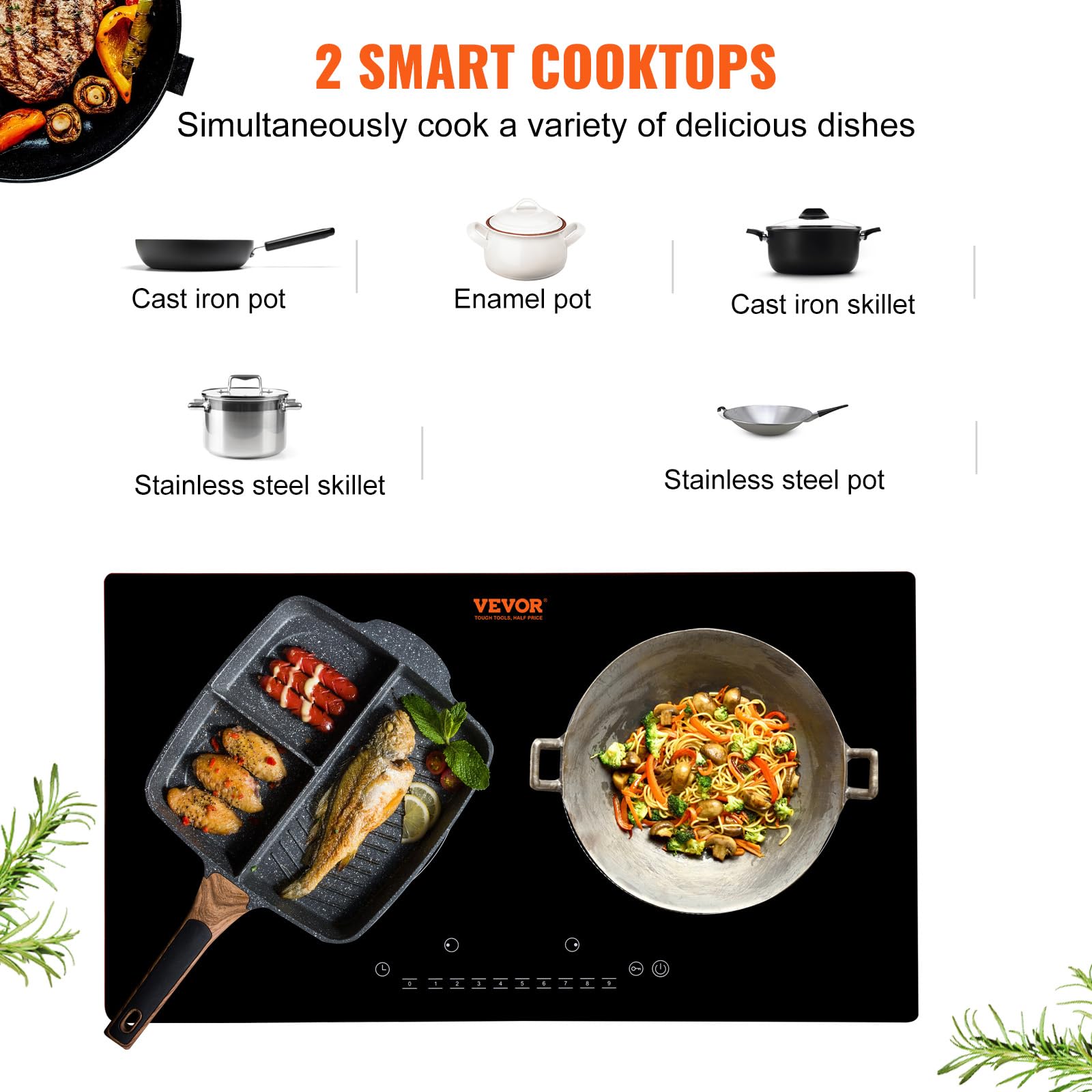 VEVOR Built-in Induction Electric Stove Top 30 Inch,5 Burners Electric Cooktop,9 Power Levels & Sensor Touch Control,Easy to Clean Ceramic Glass Surface,Child Safety Lock,240V