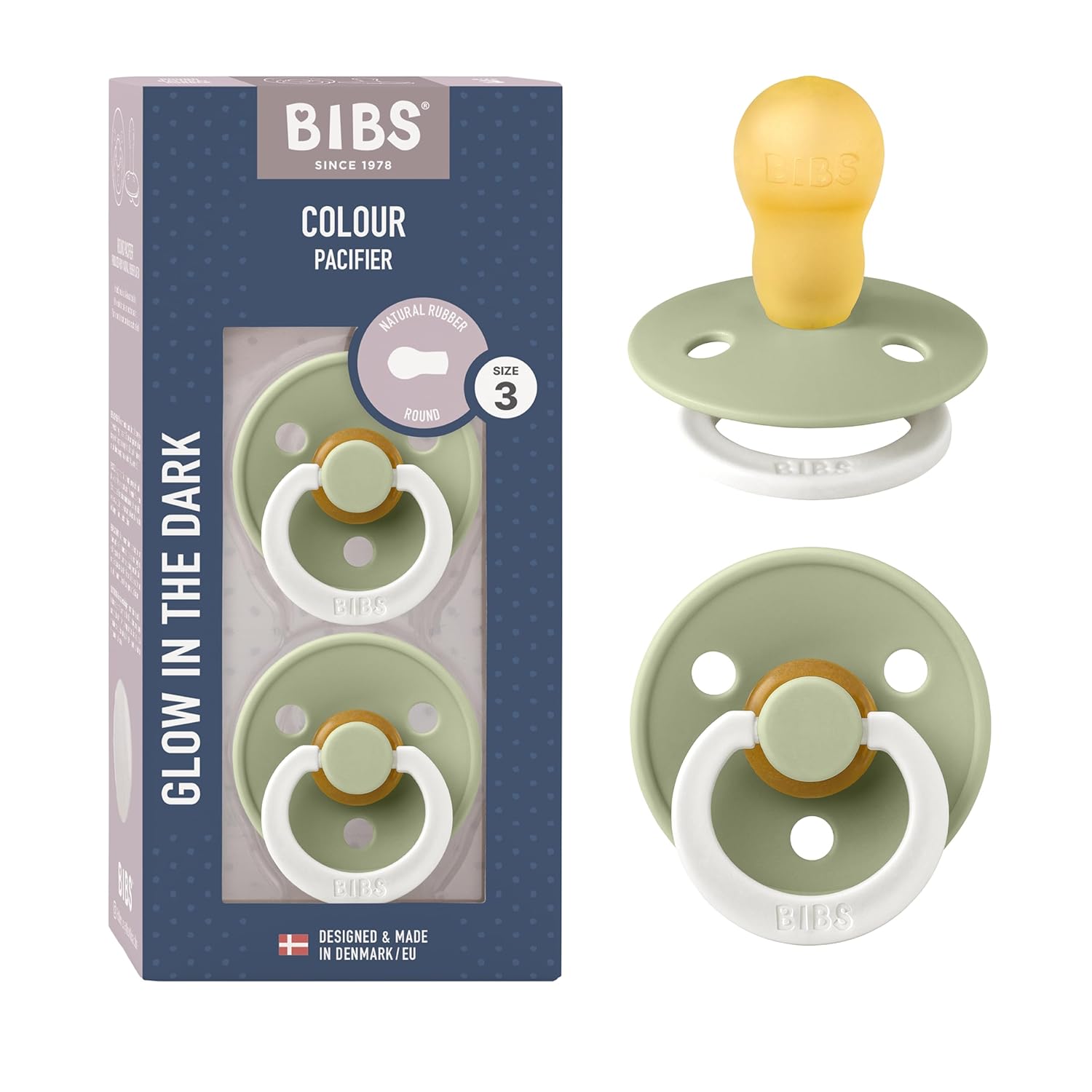 BIBS Colour Schnuller 2er-Pack, BPA-frei, Kirschform Nippel. Naturkautschuk/Latex, Hergestellt in Dänemark. Größe 1 | 0+ Monate | 2-Pack, Ivory/Sage