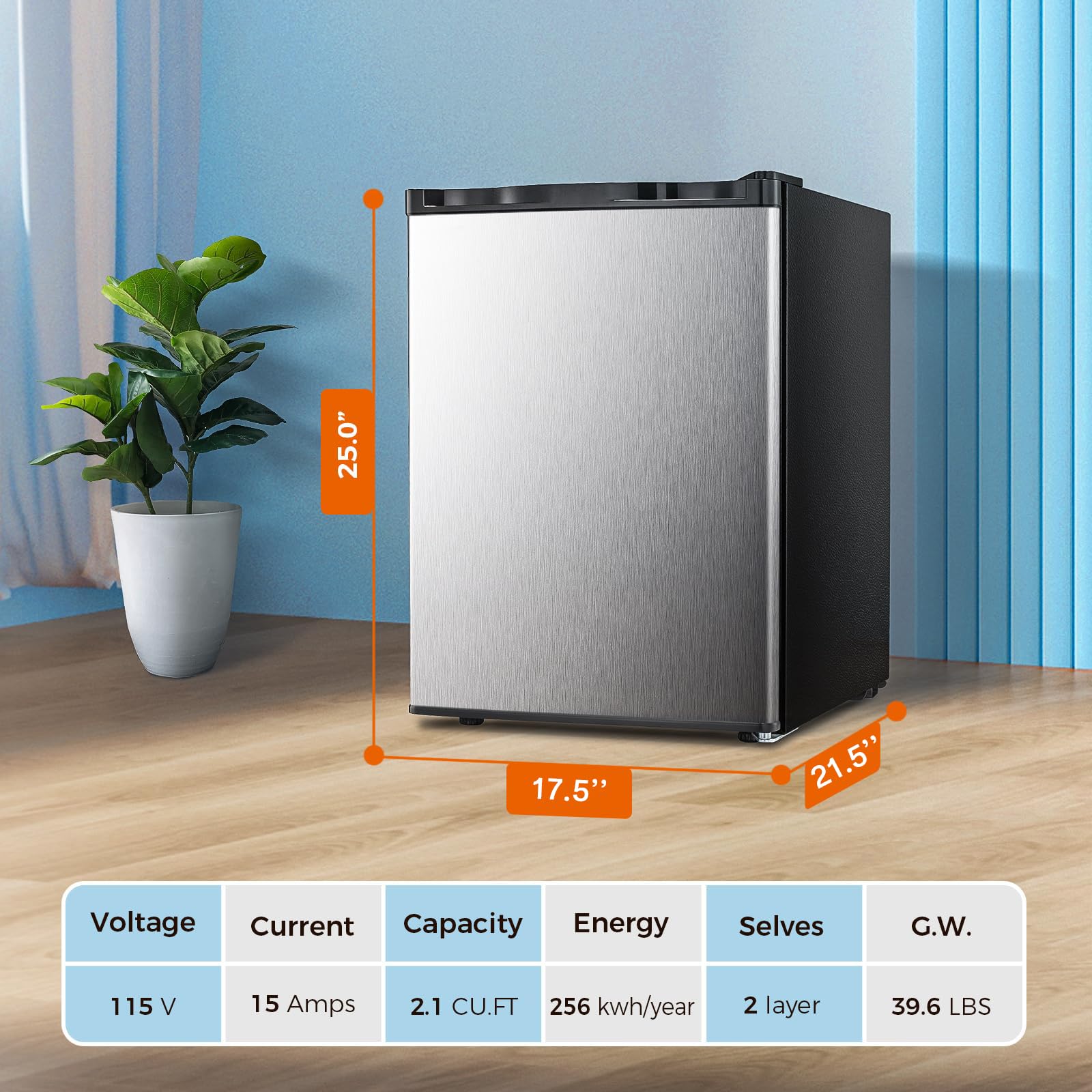 Kismile Small Freezer Upright, 3.0 Cu.ft Mini Freezer with Adjustable Thermostat, Removable Shelves, Reversible Single Door, Stand Up Freezer for Bedroom/Home/Dorms/Apartment (Stainless Steel)