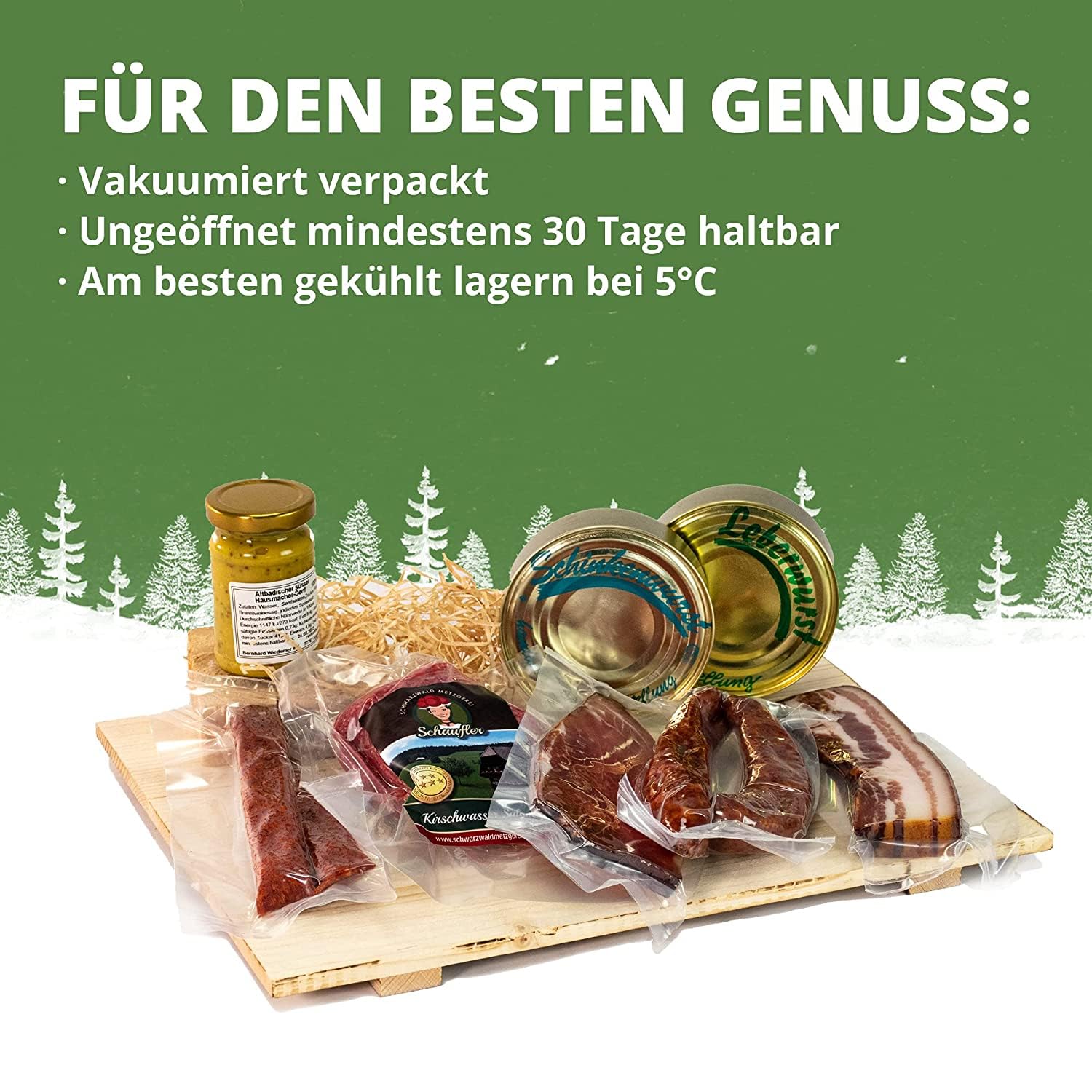 Schwarzwald Metzgerei Geschenkkorb – im Leinentäschle – 8-teiliger Präsentkorb mit leckeren & herzhaften Wurstspezialitäten wie Schinken, Landjäger, Kirschwassersalami, Schinkenwurst