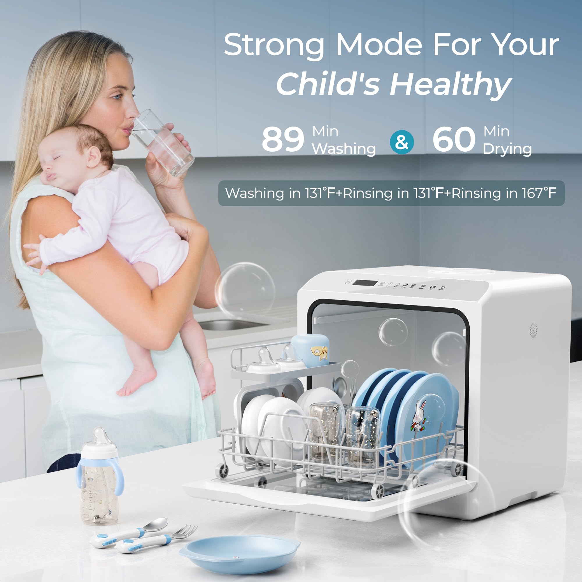 EUHOMY 6 Programs Countertop Dishwasher, Portable Dishwasher with 5L Built-in Water Tank & Inlet Hose, Mini Dishwasher for Apartments and RVs, High-Temp & Air-Dry Function, No Hookup Needed, Black