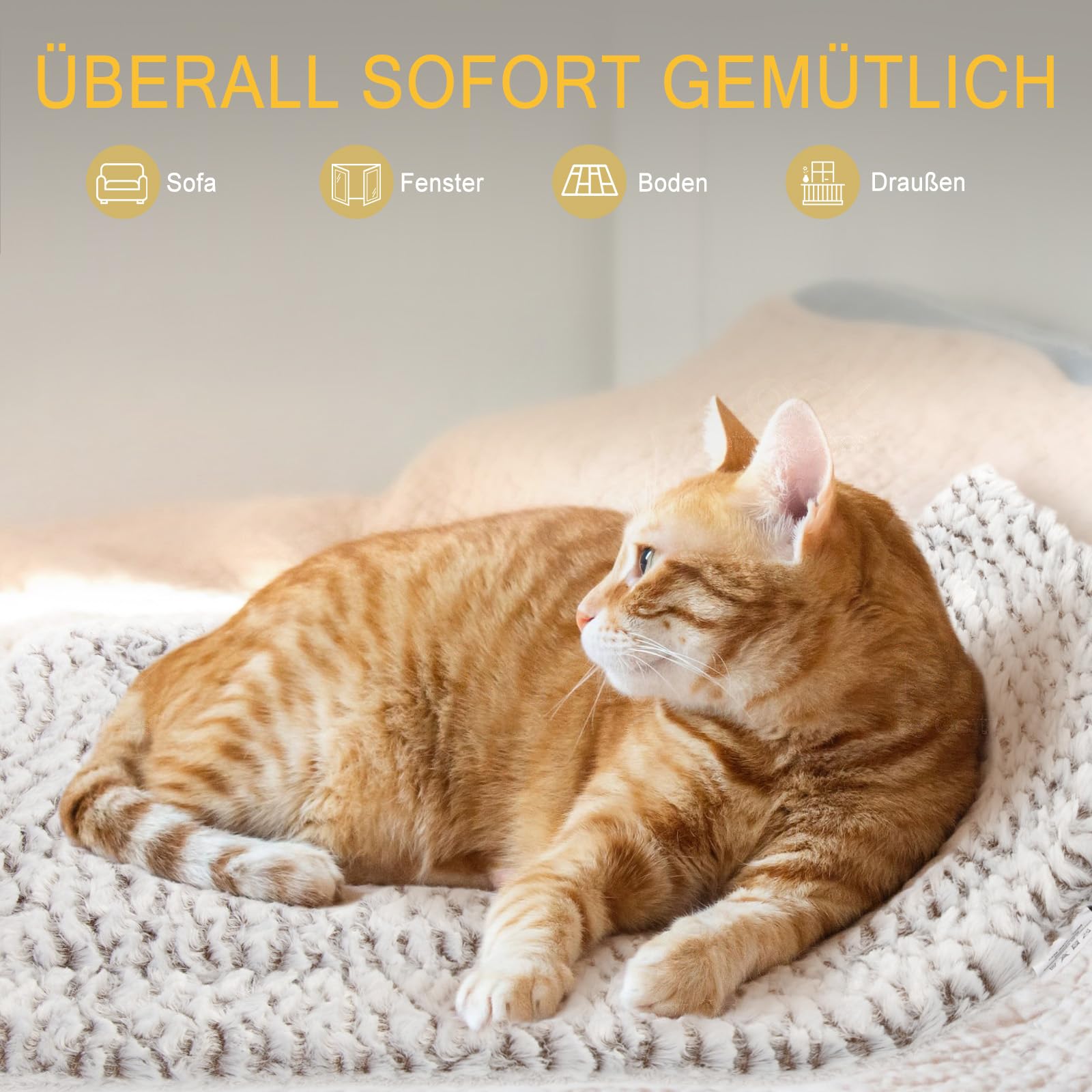 Mora Pets Fensterliege Fensterbrett für Katzen, Selbstwärmend Katzenbett Fensterbank, Flauschig & Weich, Katzenliege für Fenster Wendbar - Doppelter Komfort, 90 x 28 cm
