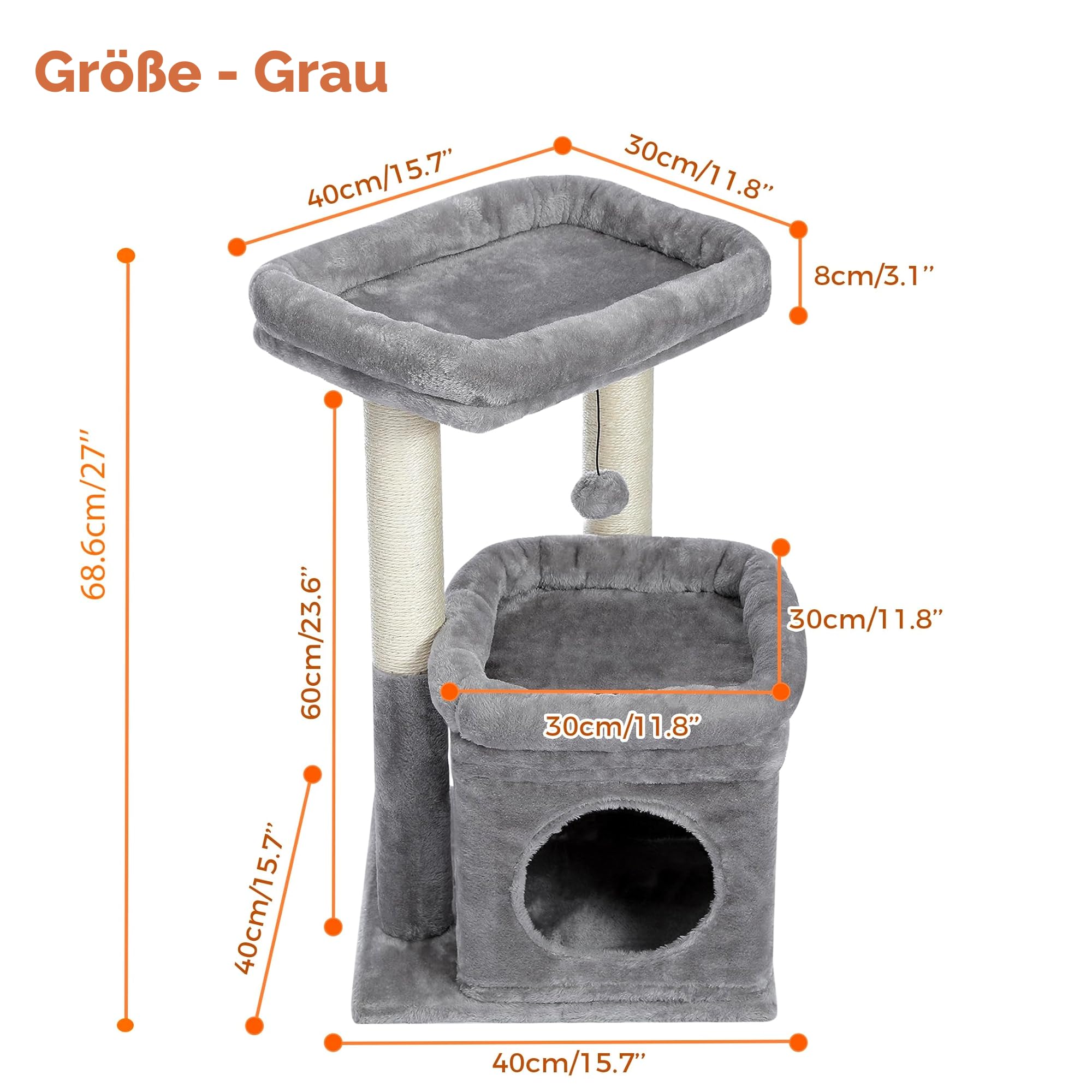 PAWZ Road Kleiner Katzenbaum, mehrstöckiger Katzenturm mit Sisal-überzogenem Kratzbaum, gemütlicher Katzenwohnung und großer Katzensitzstange für Hauskatzen, Beige