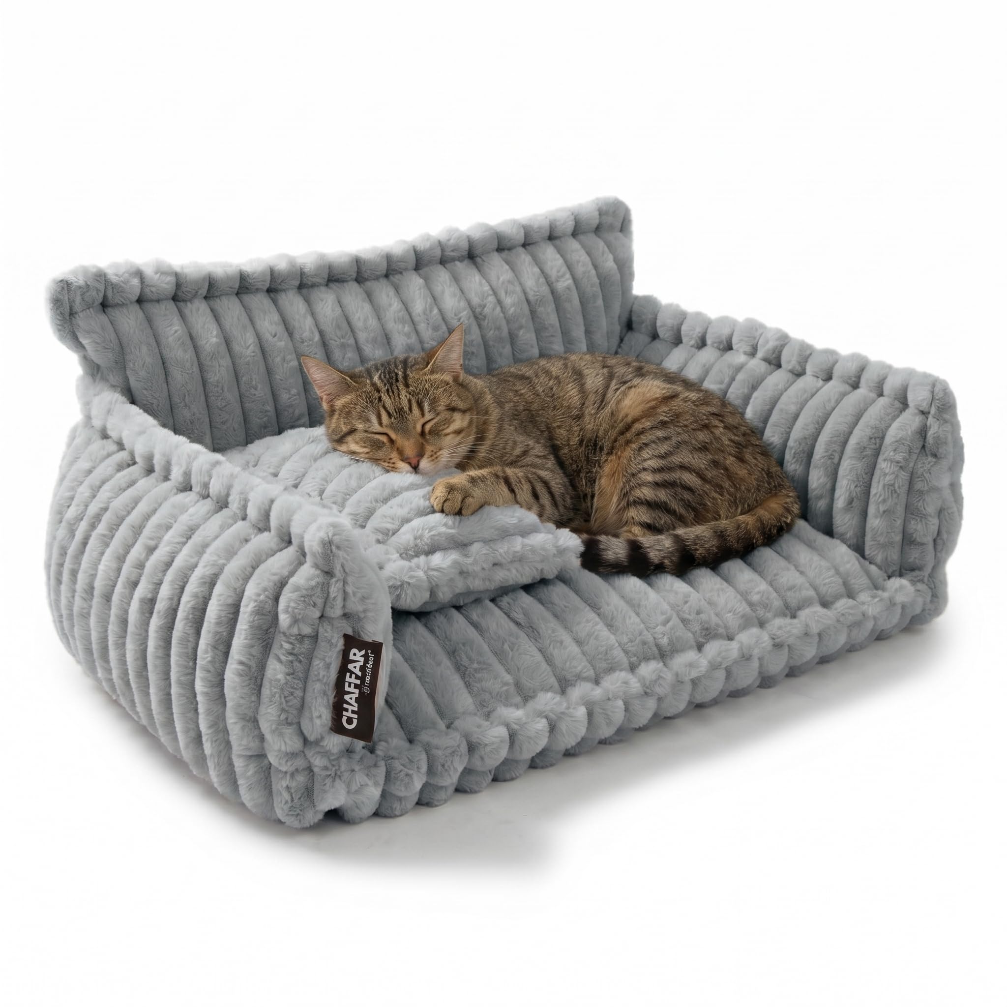 Katzensofa Chaffar | Katzenbett Hundebett Hundesofa | Orthopädische Matratze | Moderner Stil | Cord-Design Größen (Lichtgrau, M (80cm))