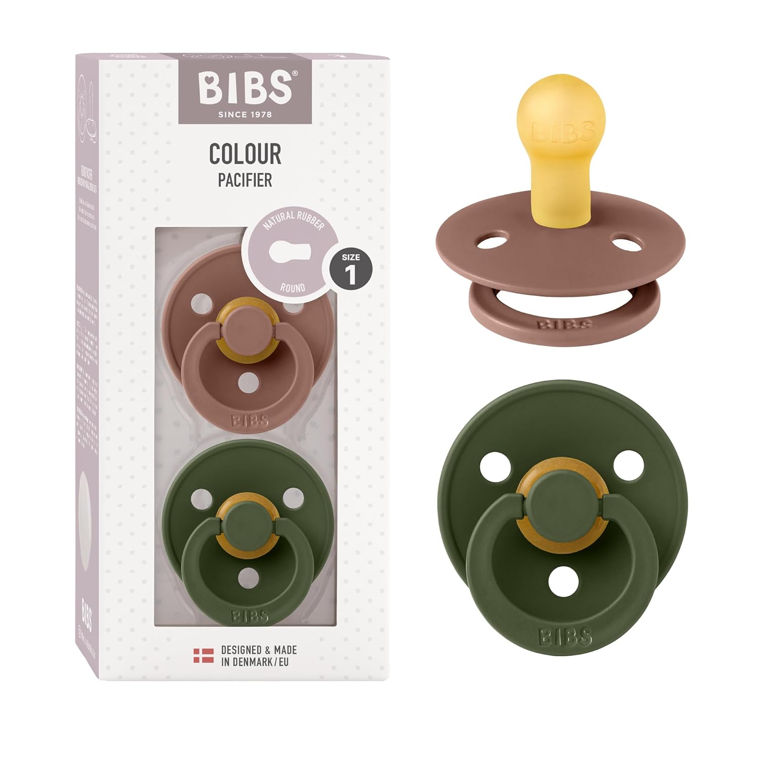 BIBS Colour Schnuller 2er-Pack, BPA-frei, Kirschform Nippel. Naturkautschuk/Latex, Hergestellt in Dänemark. Größe 1 | 0+ Monate | 2-Pack, Ivory/Sage