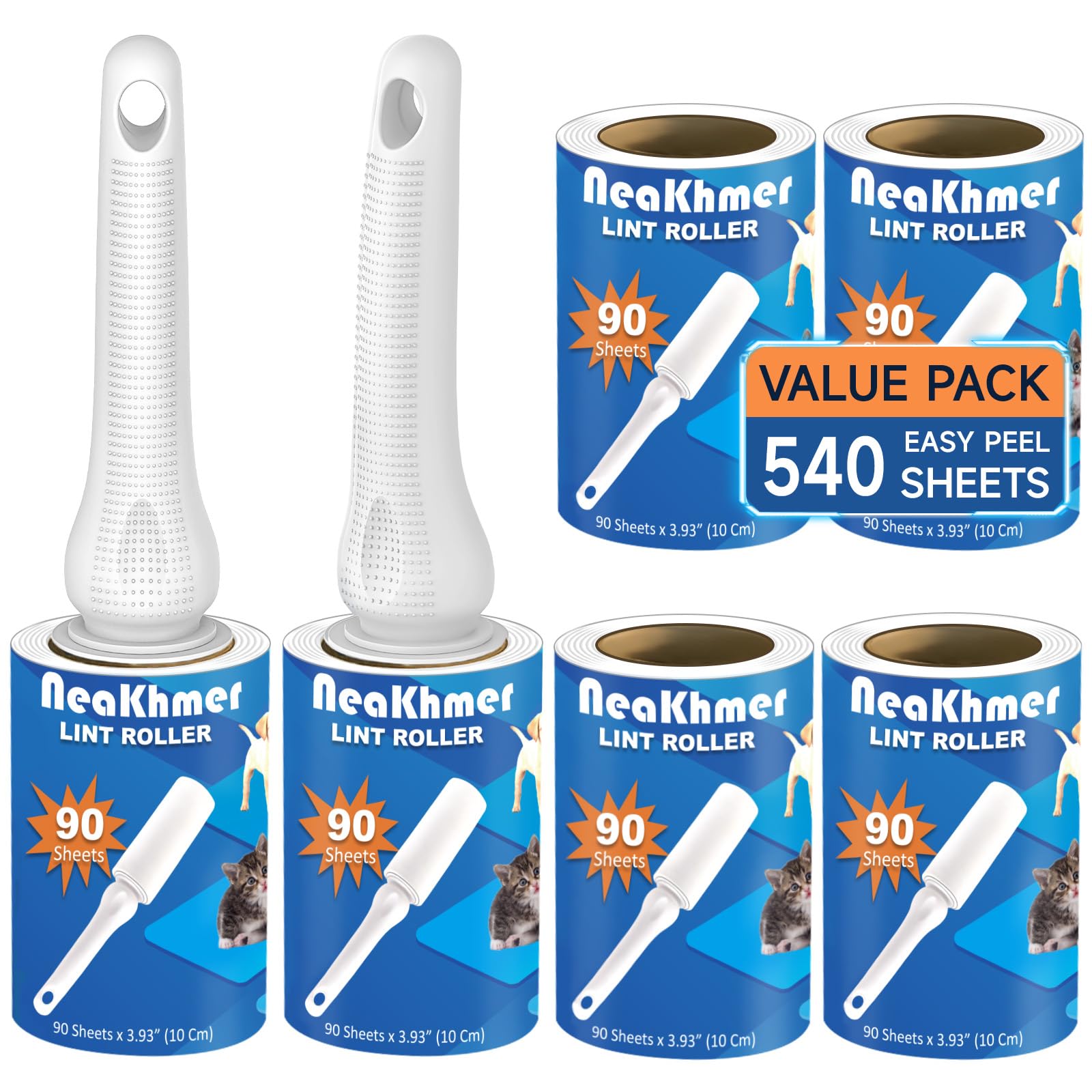 Fusselroller für Tierhaare 540 Blatt, extra klebriger tragbarer Fusselentferner, Fusselroller Kleidung, Entferner Katzen Hundehaare,Fusselrolle Tierhaare