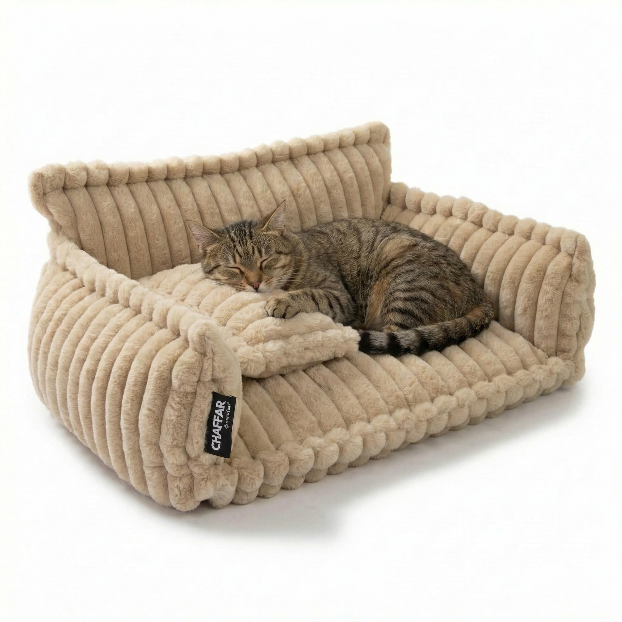 Katzensofa Chaffar | Katzenbett Hundebett Hundesofa | Orthopädische Matratze | Moderner Stil | Cord-Design Größen (Lichtgrau, M (80cm))