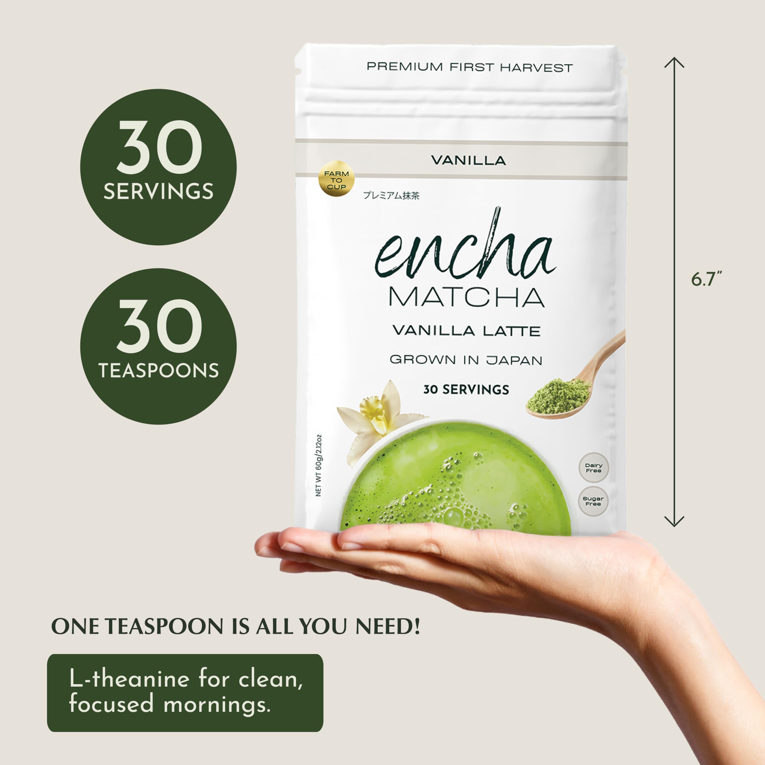 Encha Ceremonial Grade Matcha Powder - Organic First Harvest Japanese Matcha Green Tea, Matcha Tea From Uji, Japan (60g/2.12oz)
