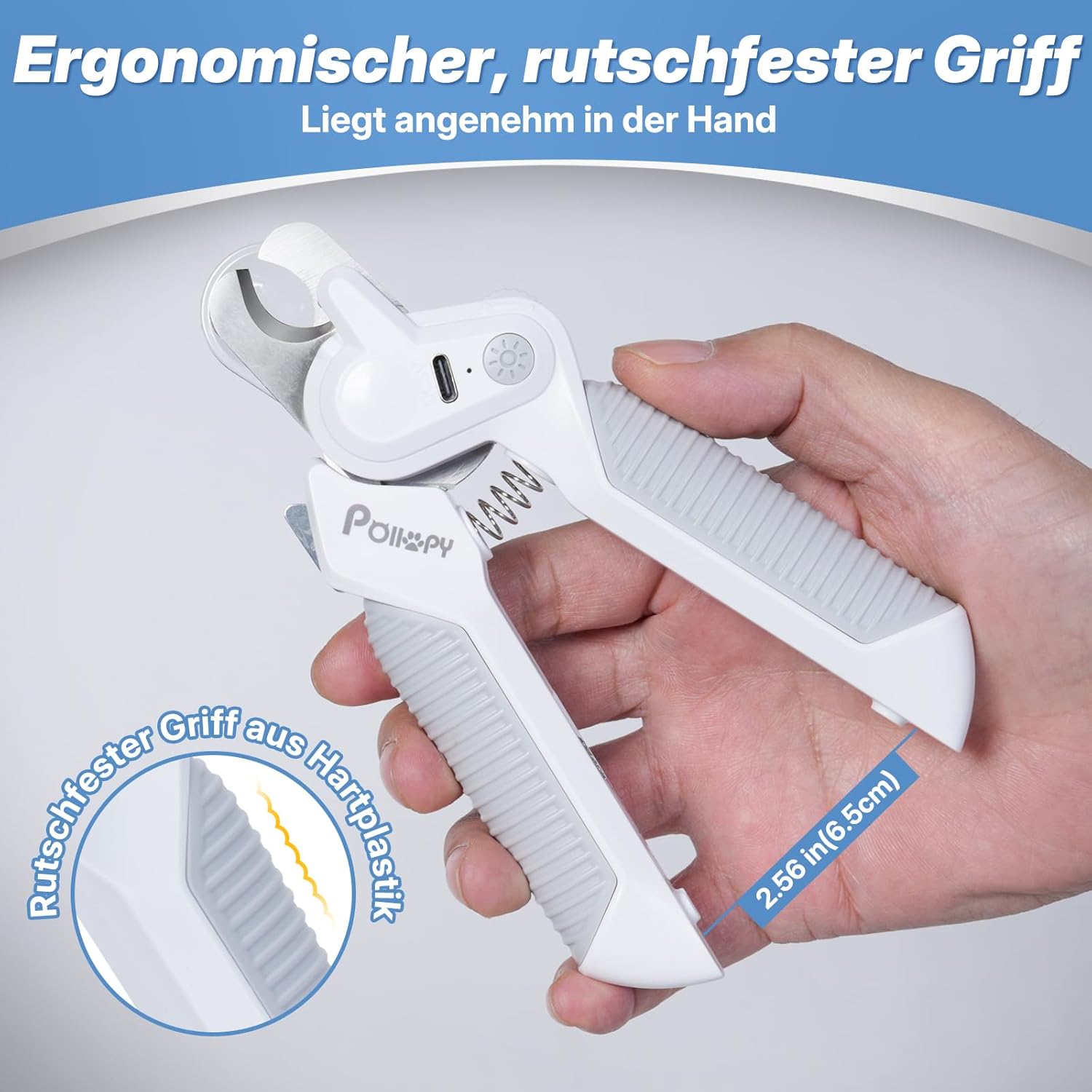 Krallenschere für Hunde und Katzen mit 2 LEDs Einstellbarer Helligkeit, Haustier Nagelknipser mit Sicherheitsschutz, Nagelfeile, Wiederaufladbar Krallenpflege Schneider, Krallenzange für Alle Rassen