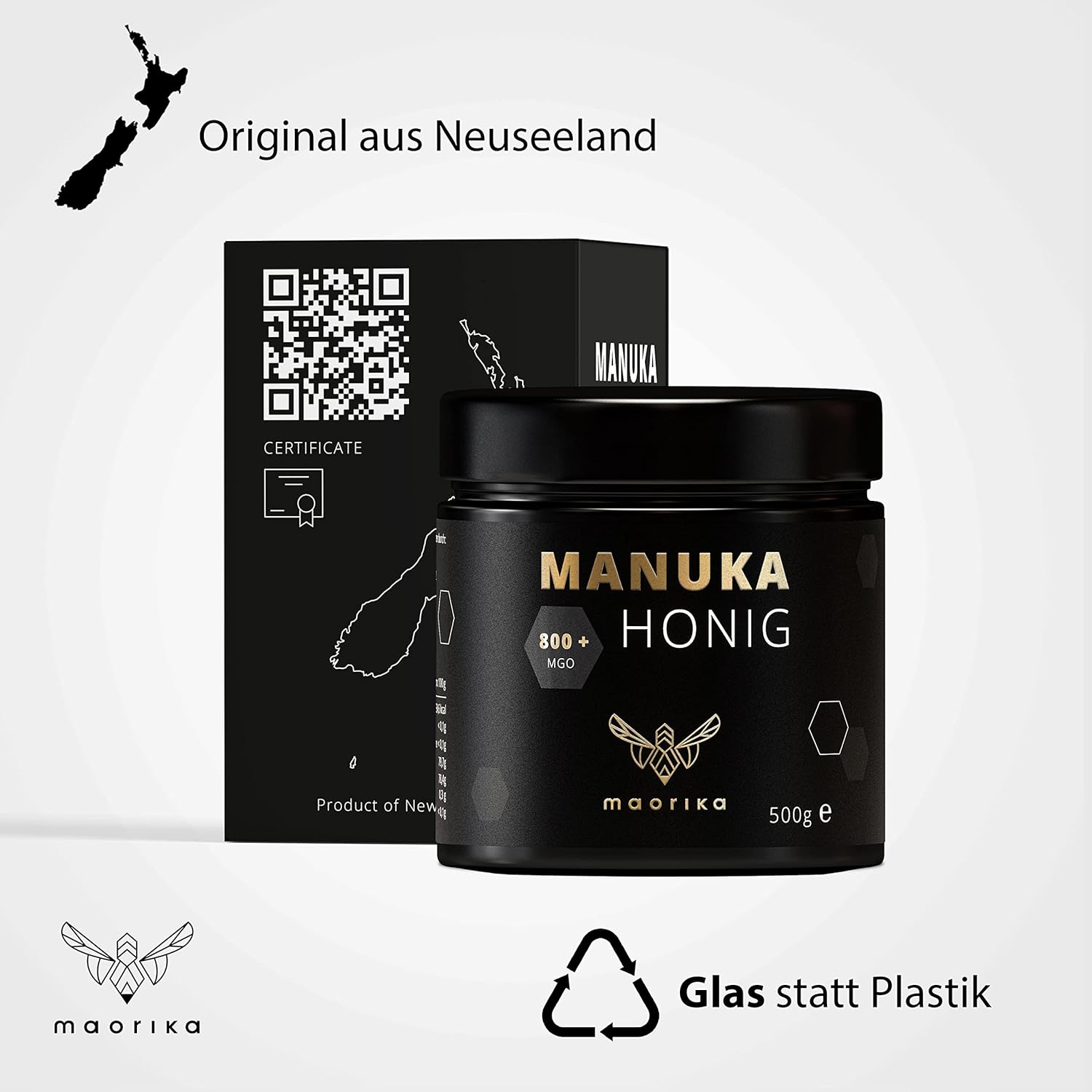 maorika - Manuka Honig 800 MGO + 250g im Glas (lichtundurchlässig, kein Plastik) - laborgeprüft, zertifiziert aus Neuseeland