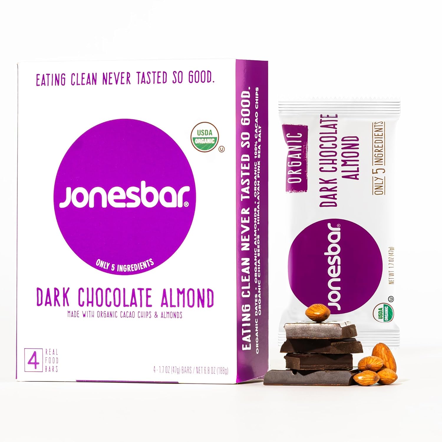 JONESBAR Organic Plant-Based Protein Bars | Peanut Butter and Jelly | Fruit & Nut Bar, Kosher, Gluten-Free, Breakfast Bars, School Snacks, Vegan Snack & Healthy Snacks for Adults and Kids (Pack of 12)