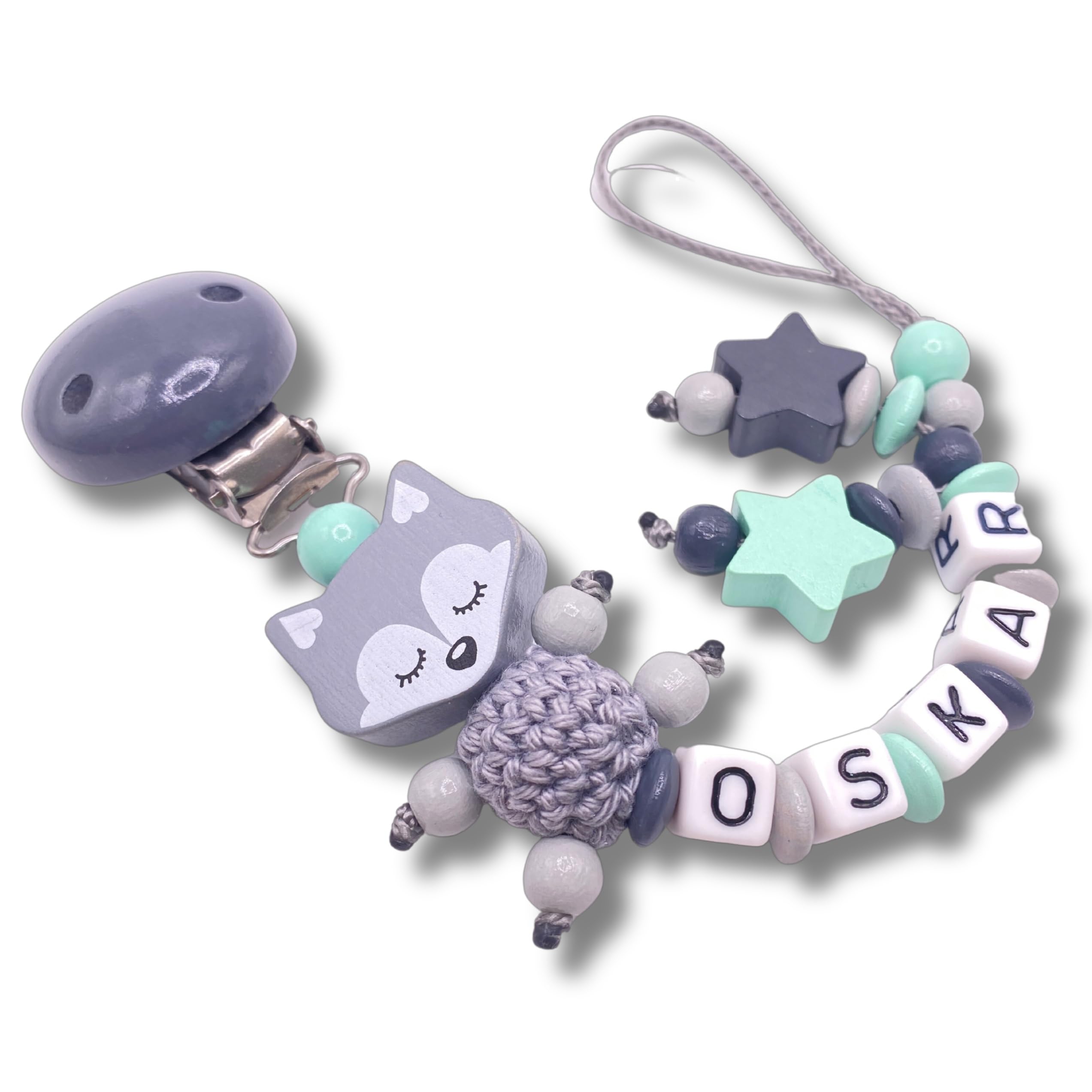 Schnullerband mit Namen für Mädchen & Jungen personalisierte Baby Geschenke (Blau)