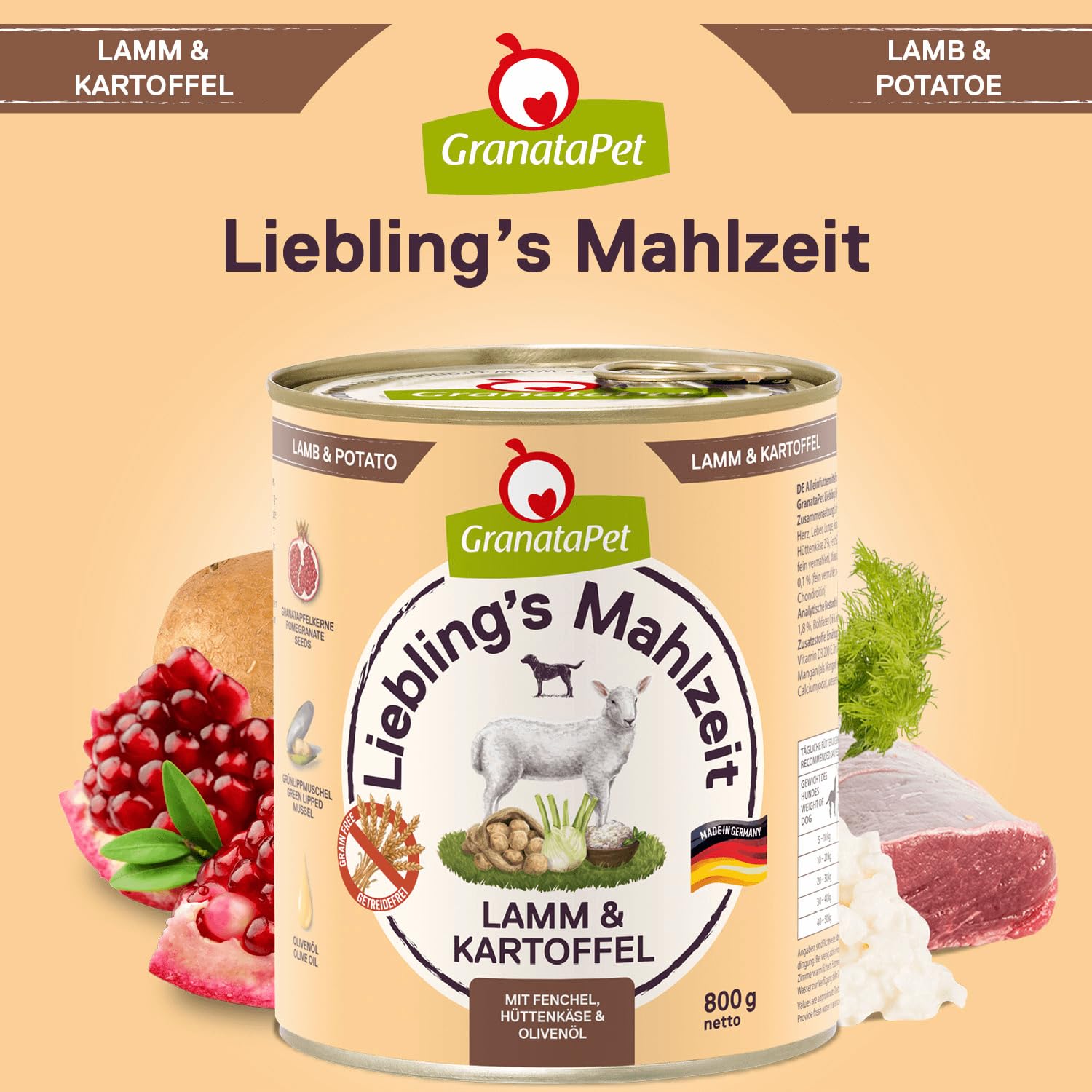 GranataPet Liebling's Mahlzeit Multipack 2, Nassfutter für Hunde im Probierpaket, Alleinfuttermittel ohne Getreide, Hundefutter mit hohem Fleischanteil & hochwertigen Ölen, 6 x 800 g