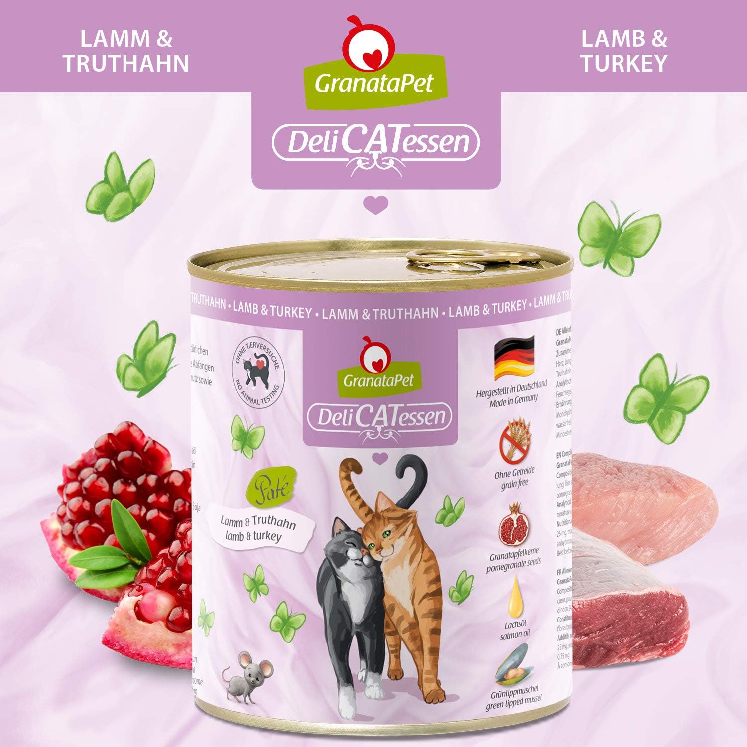GranataPet DeliCatessen Huhn PUR, Nassfutter für Katzen, Futter ohne Getreide & ohne Zuckerzusätze, Katzenfutter mit hohem Fleischanteil & hochwertigen Ölen, 6 x 400 g