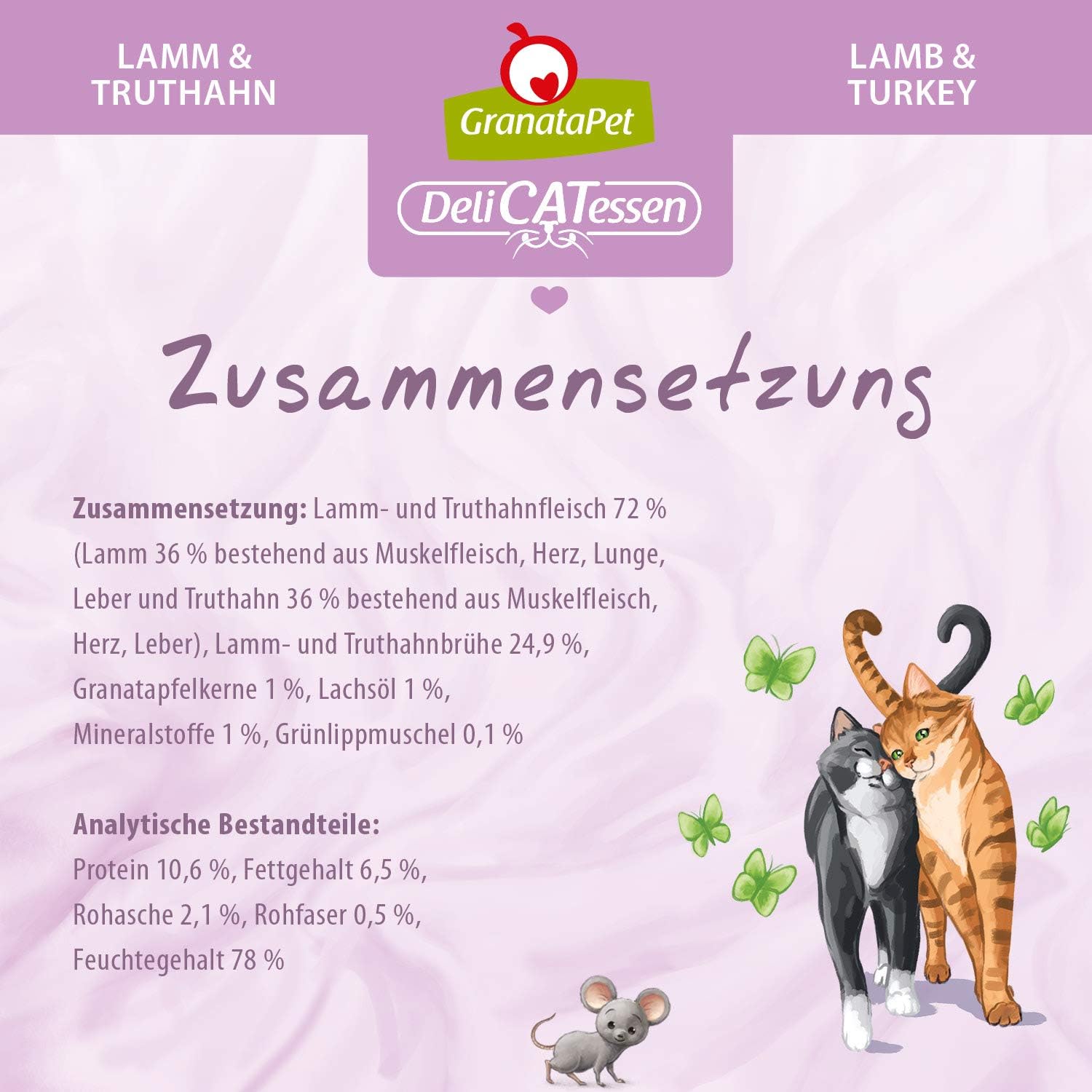 GranataPet DeliCatessen Huhn PUR, Nassfutter für Katzen, Futter ohne Getreide & ohne Zuckerzusätze, Katzenfutter mit hohem Fleischanteil & hochwertigen Ölen, 6 x 400 g