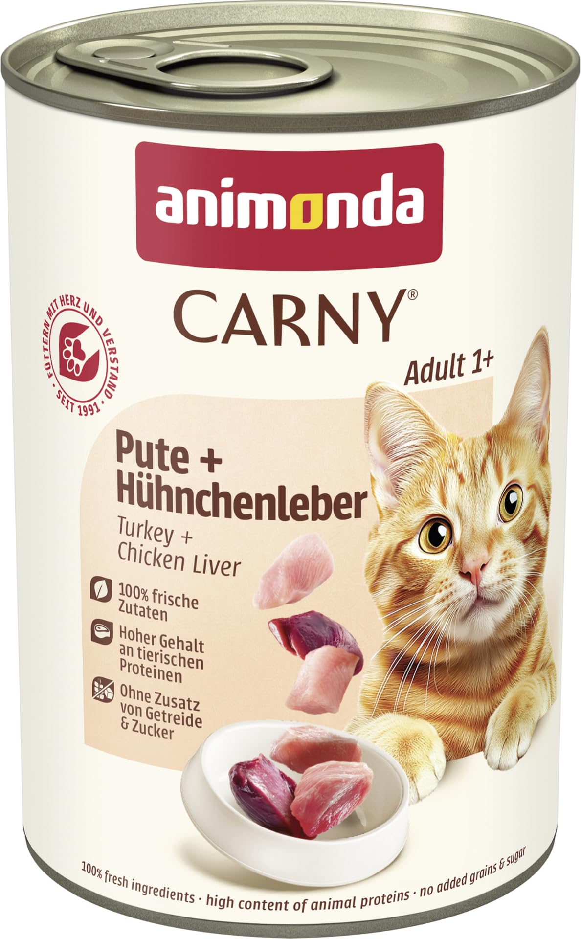 animonda Carny Adult Huhn + Lachs (6 x 400 g), Katzennassfutter für ausgewachsene Katzen, Nassfutter mit 100 % frischen, fleischlichen Zutaten, Katzenfutter ohne Getreide und Zucker