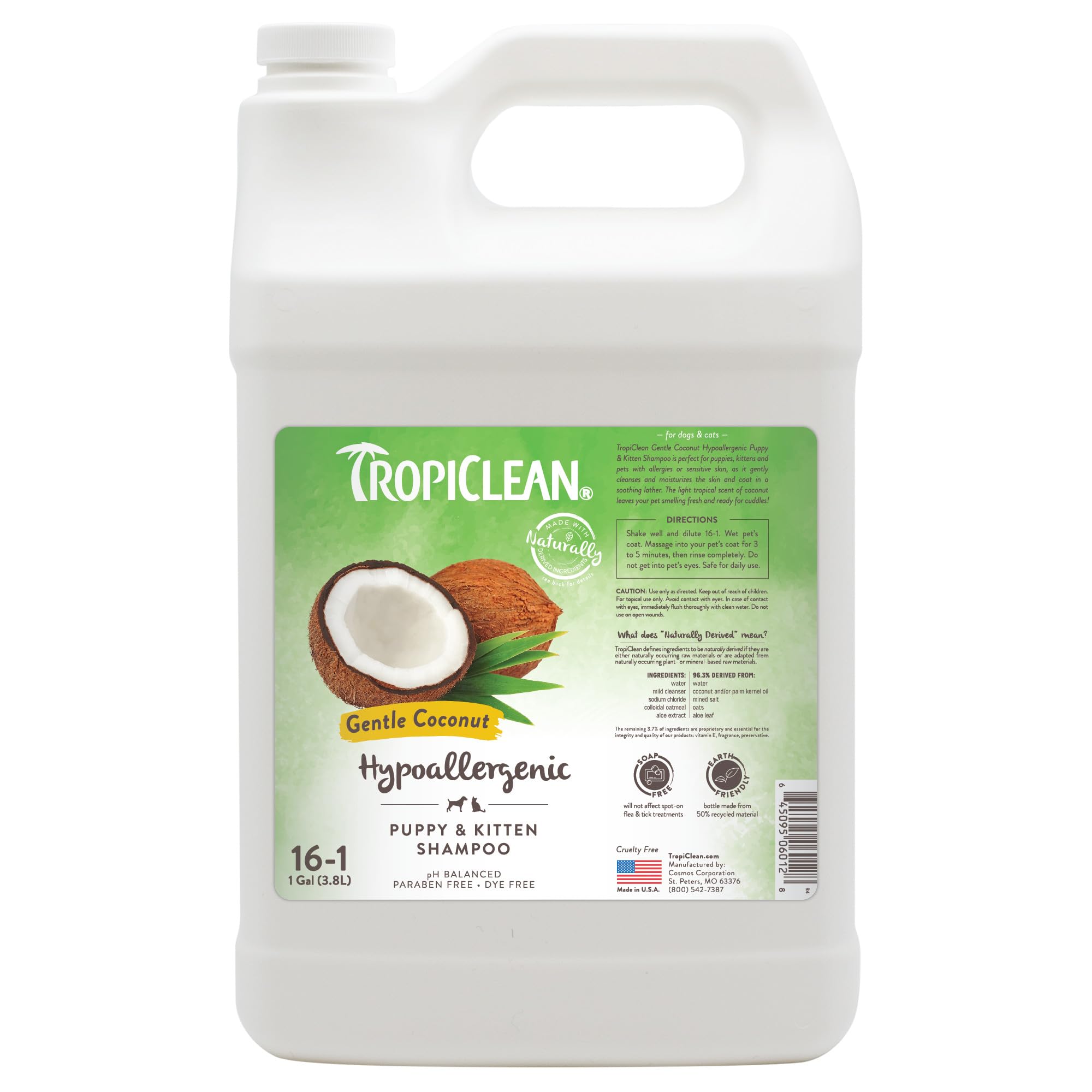 TropiClean Shampoo für Tiere - Med. Juckreizlinderung - Peelt, Befeuchtet & beruhigt trockene, juckende Haut & Fell I Für Hunde & Katzen I Parabens-, Farb- und Seifenfrei - Hafermehl & Teebaum, 3,78 L