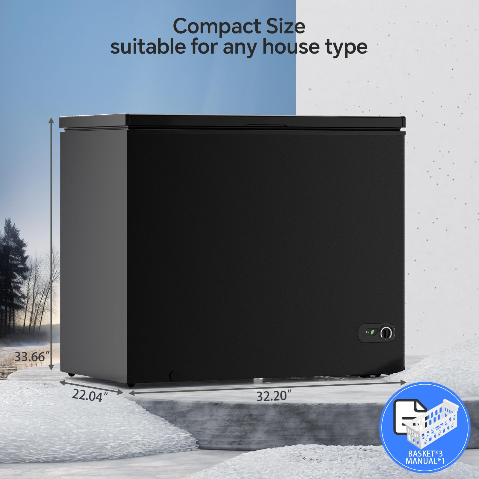 Kismile 2.8 Cubic Feet Chest Freezer with 2 Removable Basket Free Standing Top Open Door Compact Freezer with Adjustable Temperature for Home/Kitchen/Office/Bar