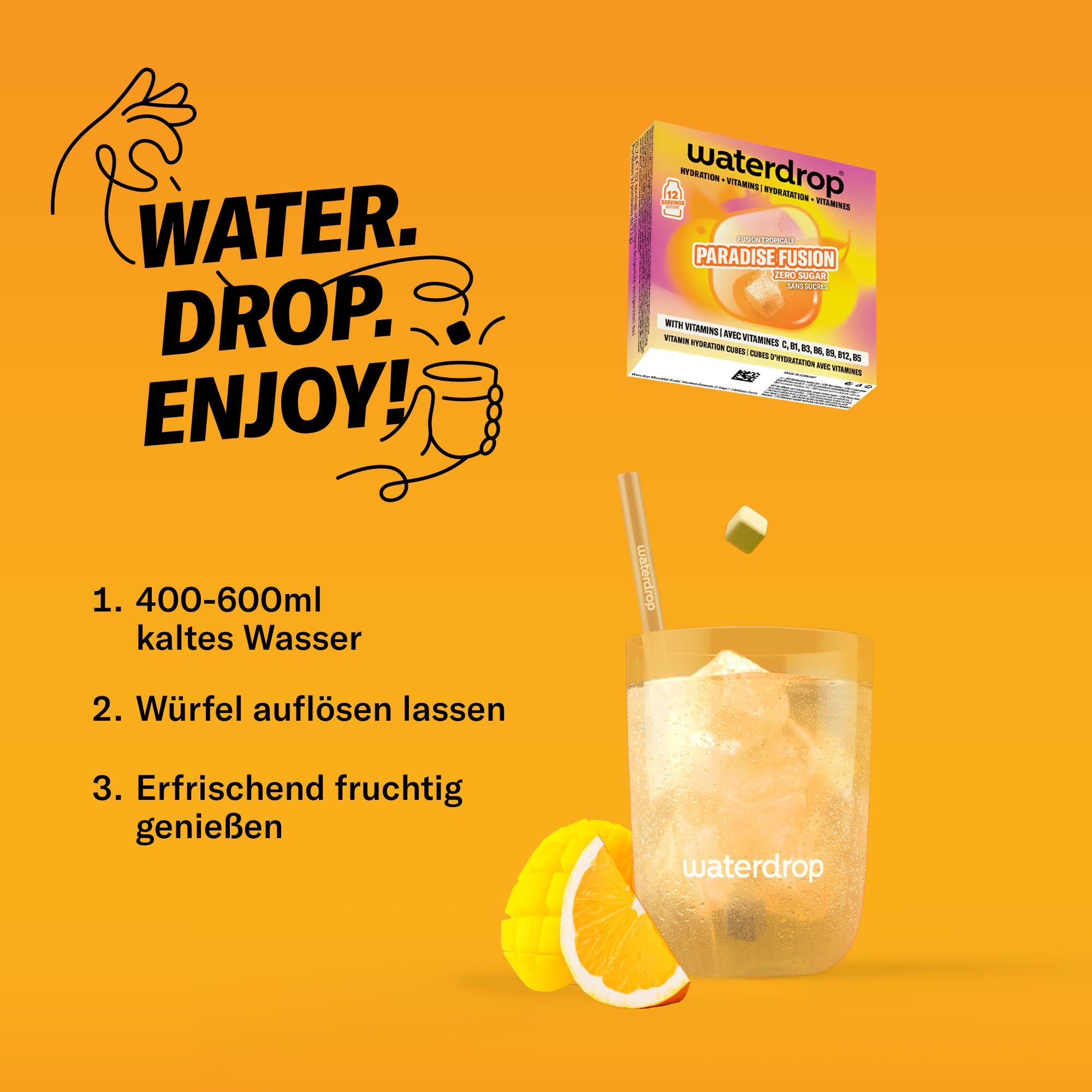 waterdrop® Beeren & Früchte Set – 48 Waterdrop Würfel in 4 verschiedenen Sorten – Zuckerfreier Durstlöscher & Alternative zu Getränkesirup und Geschmackspulver – Flavour Drops im Wasser auflösen