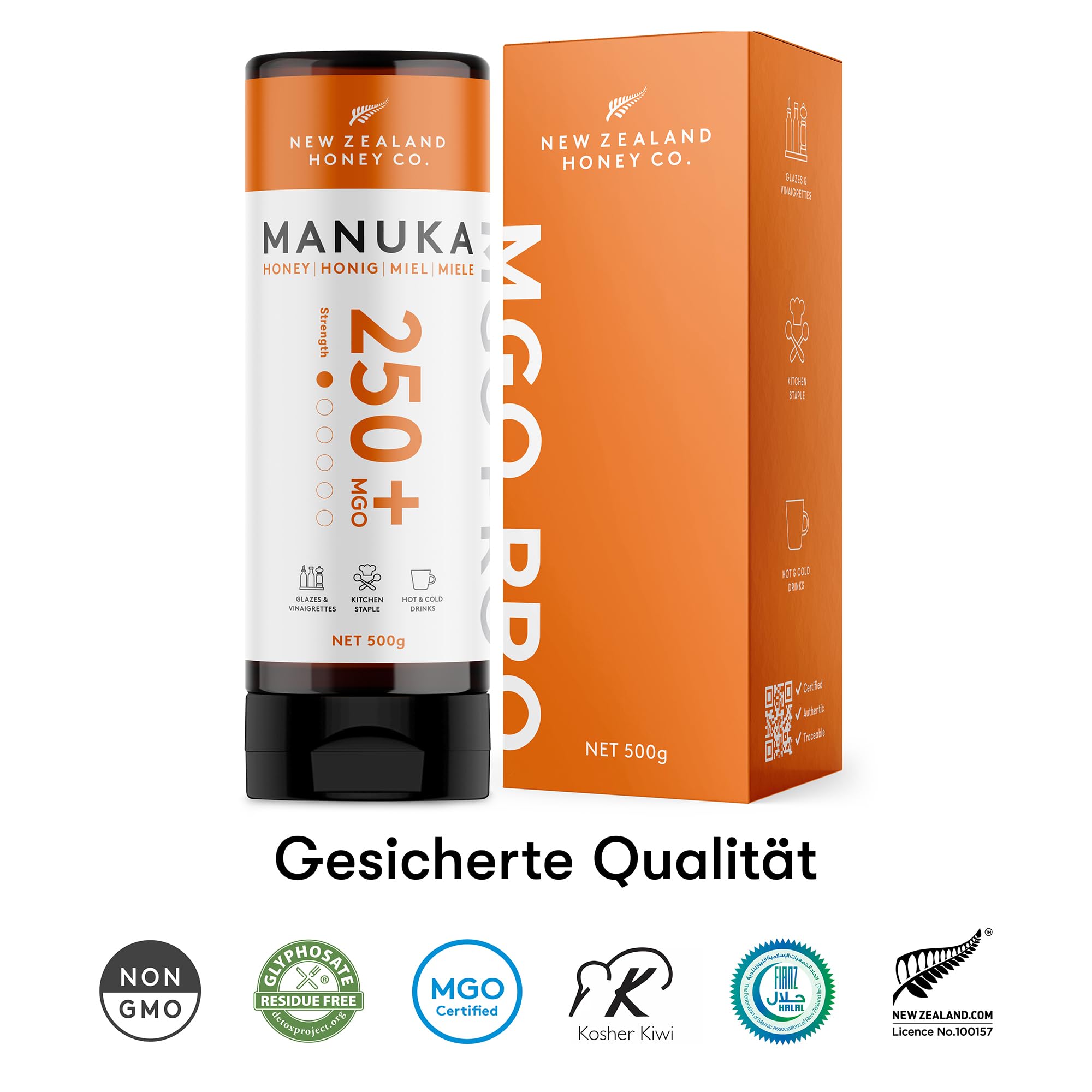 New Zealand Honey Co. Manuka Honig MGO 400+ | 500g Quetschflasche | Aktiv und Roh | Hergestellt in Neuseeland | Zertifiziertem Methylglyoxal Gehalt | 500g