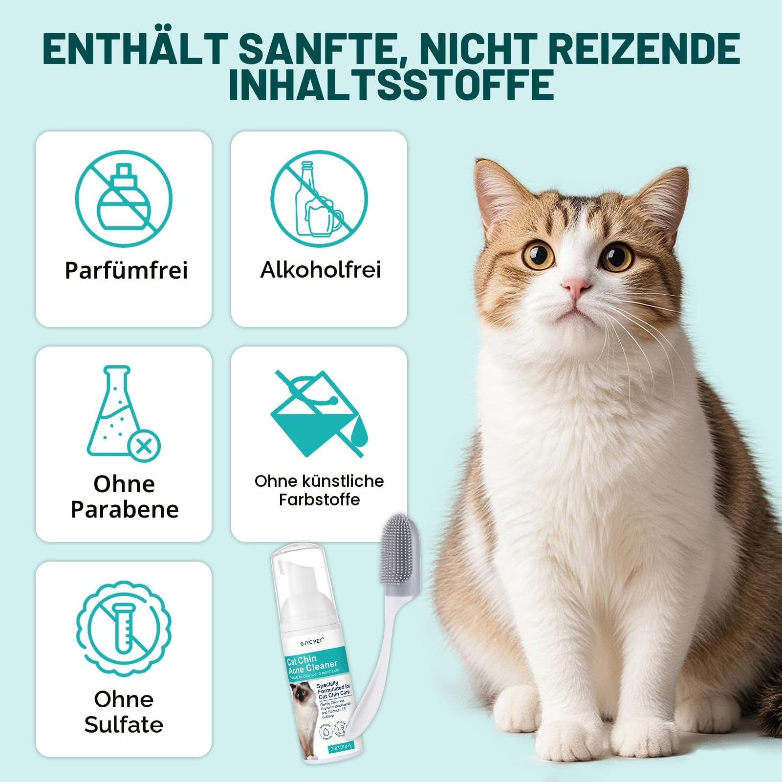 Katzenkinn-Akne-Reiniger - Mitesser- und Pickelentferner ohne Ausspülen mit Bürste, sanfte Pflegeformel für empfindliche Katzenhaut, Öl- und Schmutzkontrolle